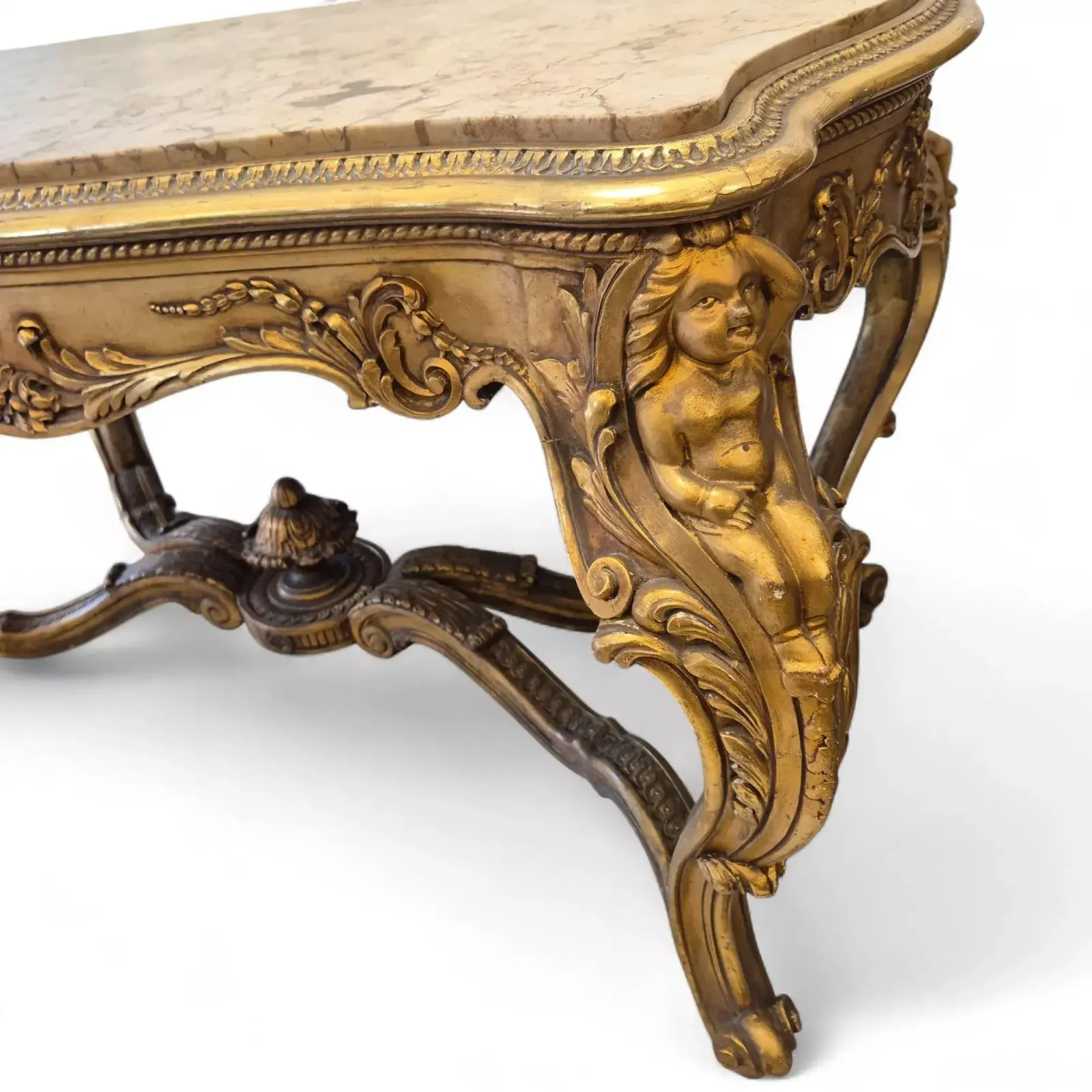 photo buy Louis XV Style Middle Table In Gilded Wood And Marble   19th Century