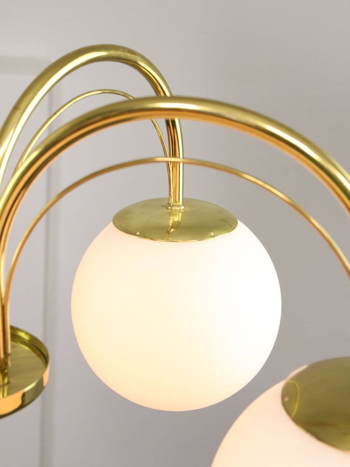 Vintage Golden & Opaline Glass 5 Arm Chandelier, 70s photo 583.0