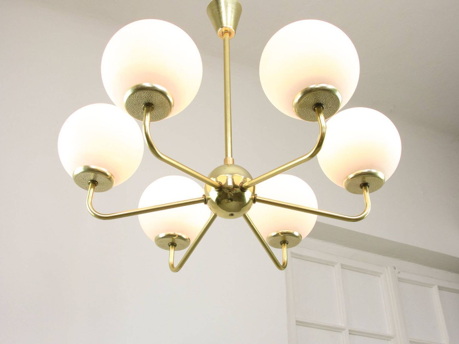 photo for sale Mid Century Upward Sputnik Golden Chandelier, 60s