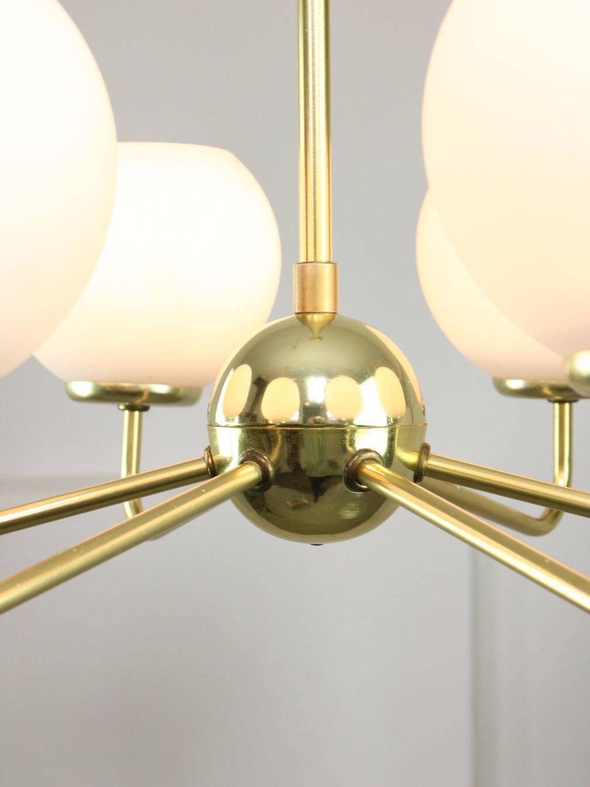 photo buy Mid Century Upward Sputnik Golden Chandelier, 60s