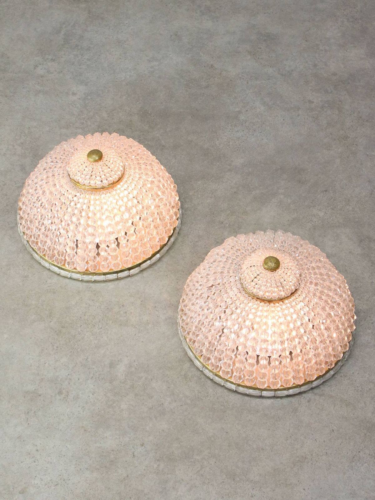 Mid Century Czech Crystal And Brass Wall Lamp In Brass, 50s, Set Of 2 photo vintage