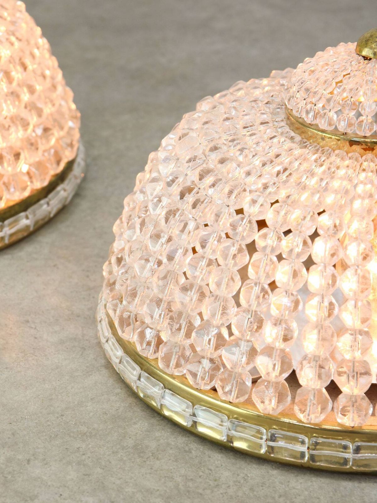 photo for sale Mid Century Czech Crystal And Brass Wall Lamp In Brass, 50s, Set Of 2