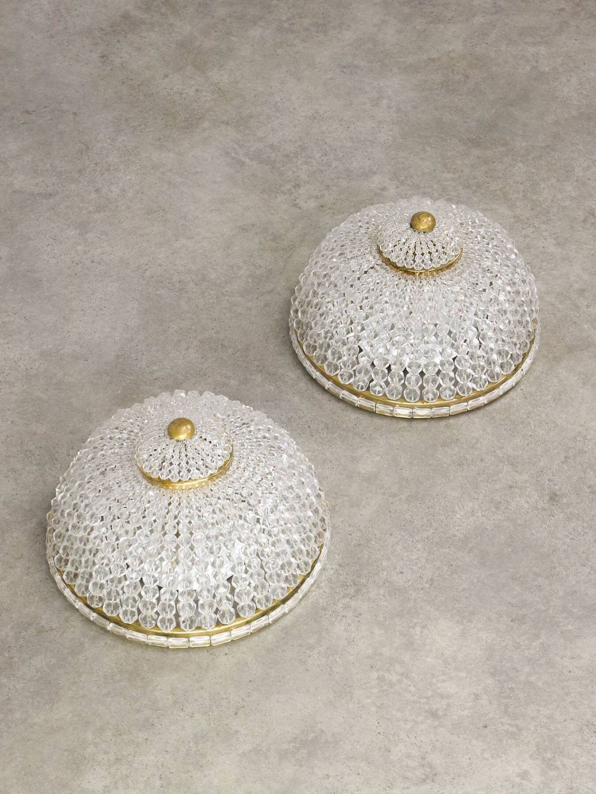 photo vinterior Mid Century Czech Crystal And Brass Wall Lamp In Brass, 50s, Set Of 2