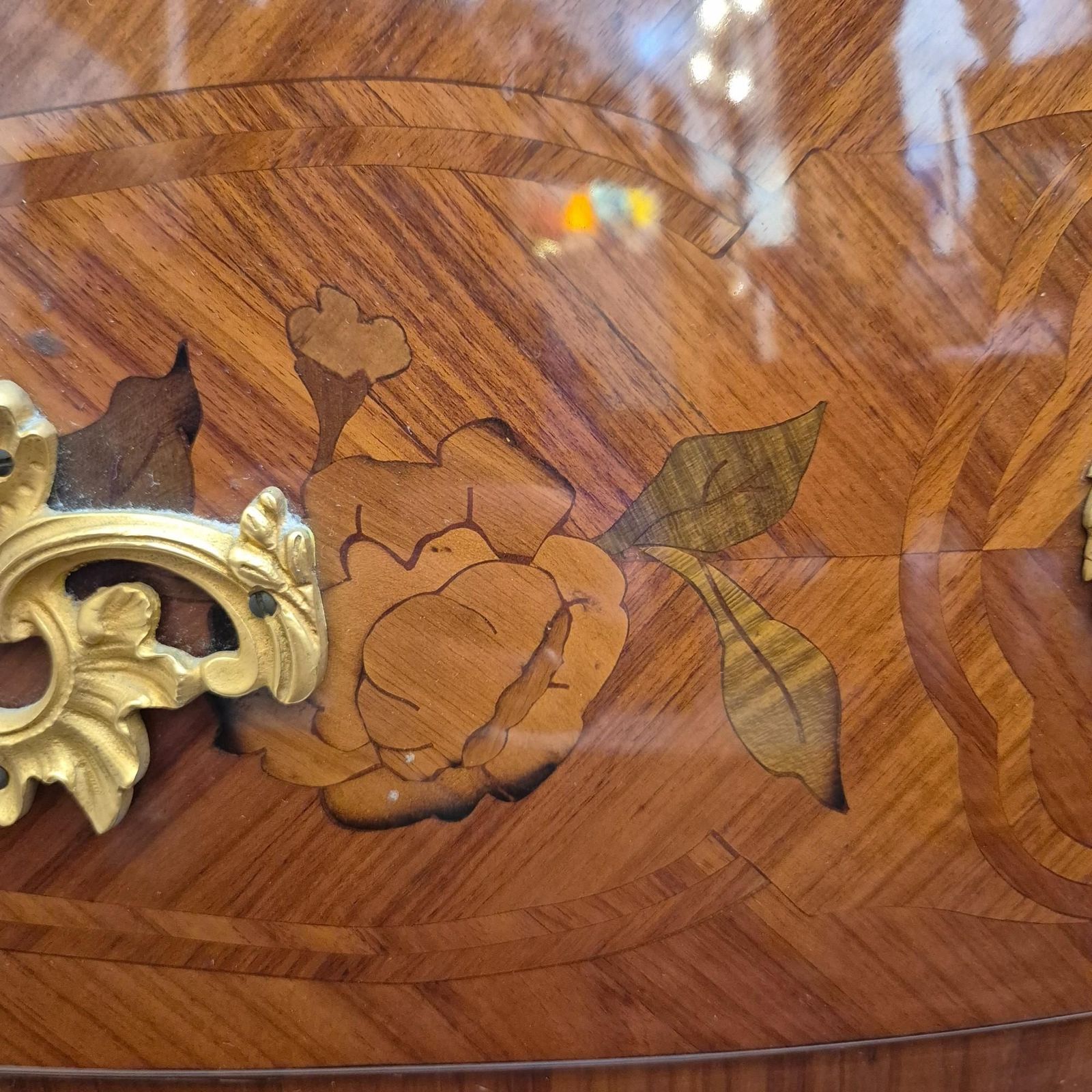 Louis XV Style Marquetry And Marble Chest Of Drawers, France, Early 20th Century photo for sale