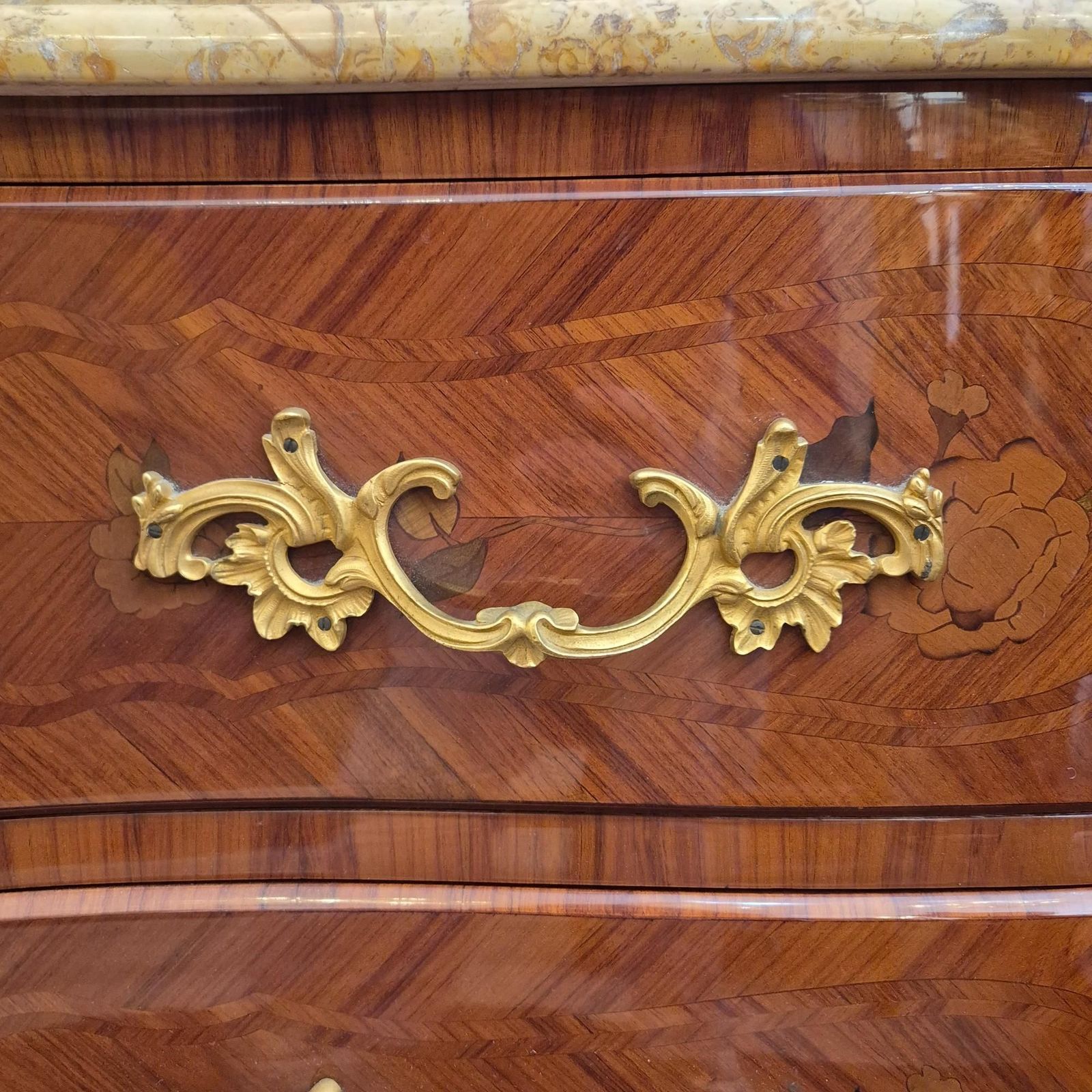 Louis XV Style Marquetry And Marble Chest Of Drawers, France, Early 20th Century photo 2243.0