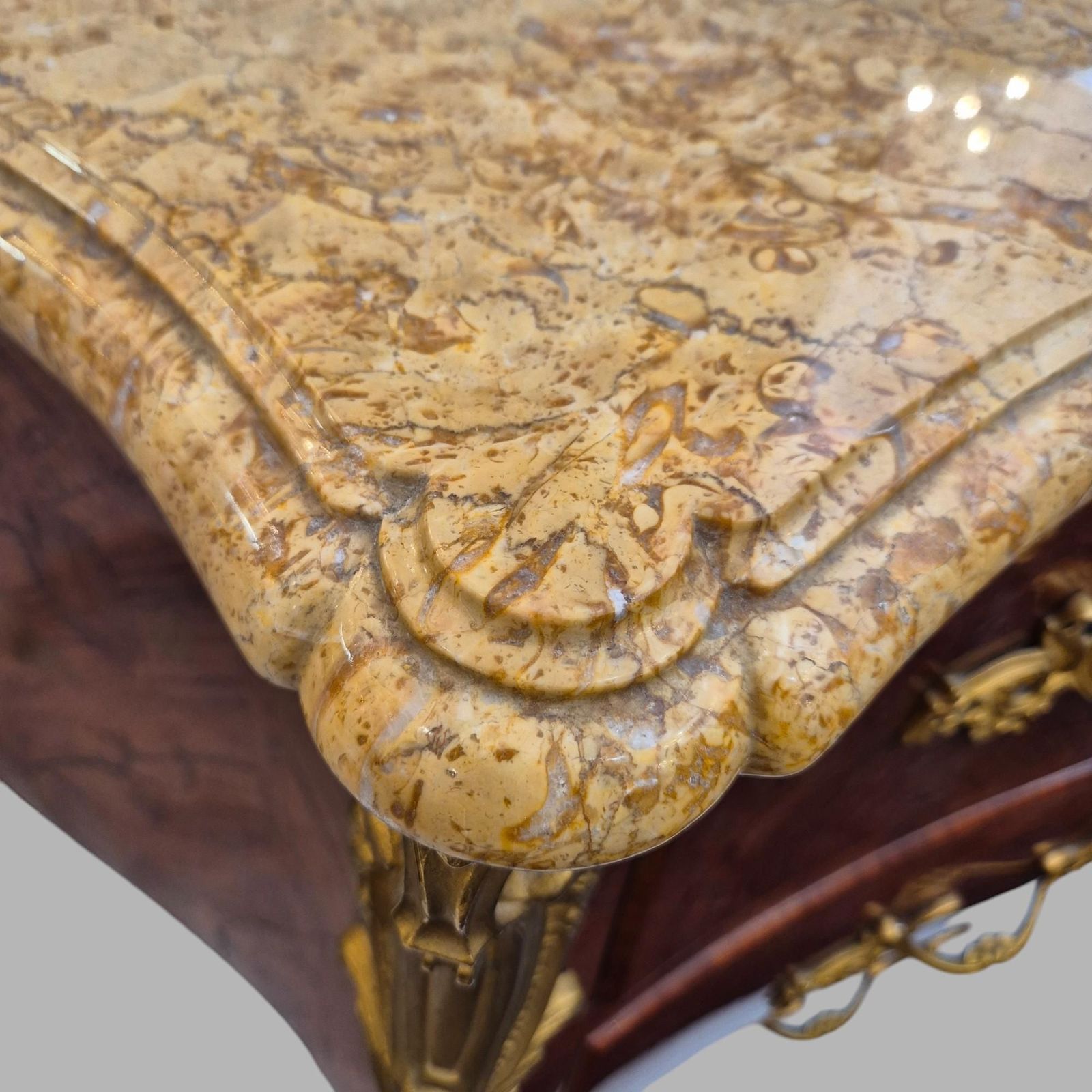 Louis XV Style Marquetry And Marble Chest Of Drawers, France, Early 20th Century photo buy