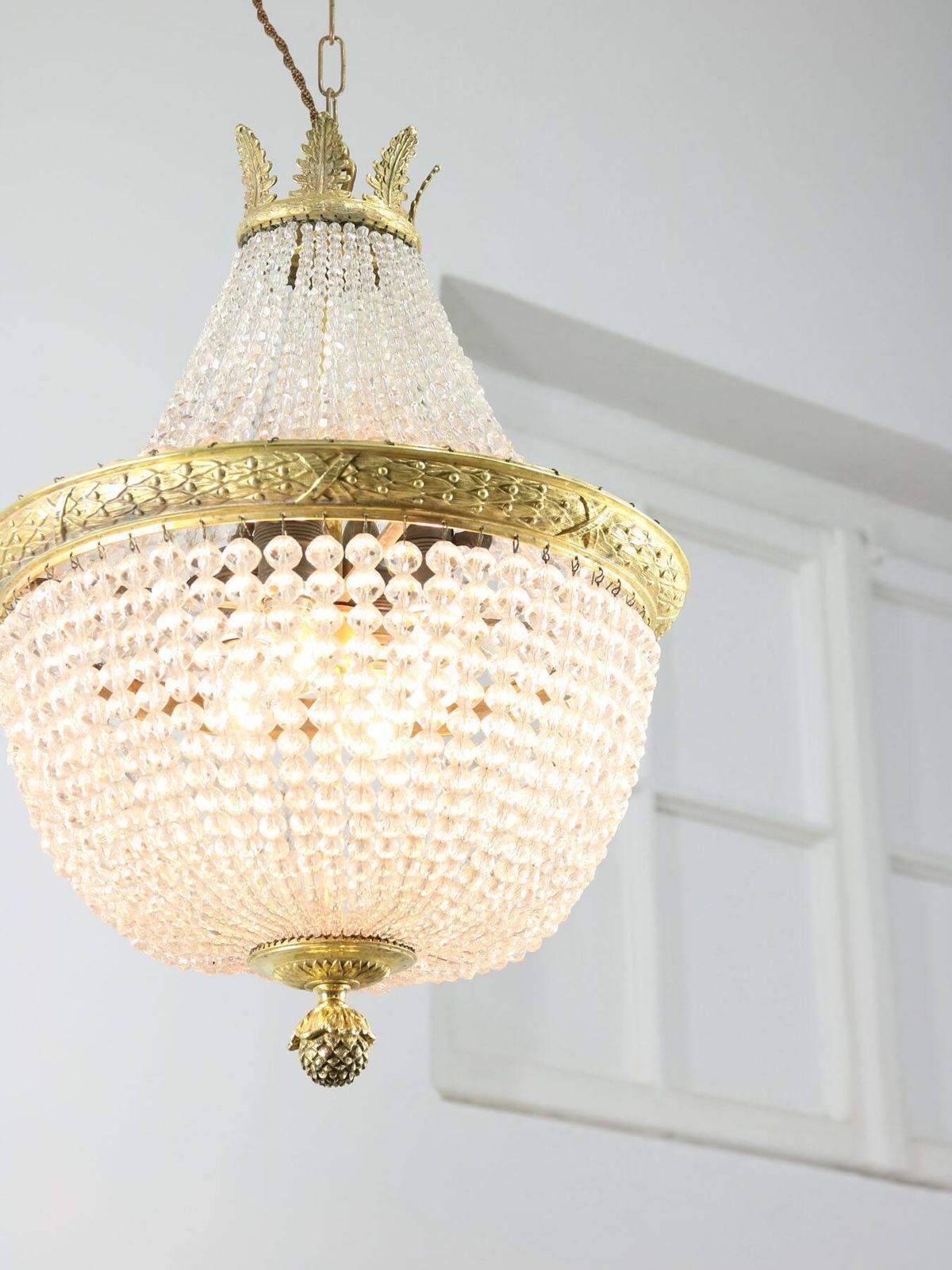 photo for sale French Empire Crystal And Brass Chandelier, 1940s
