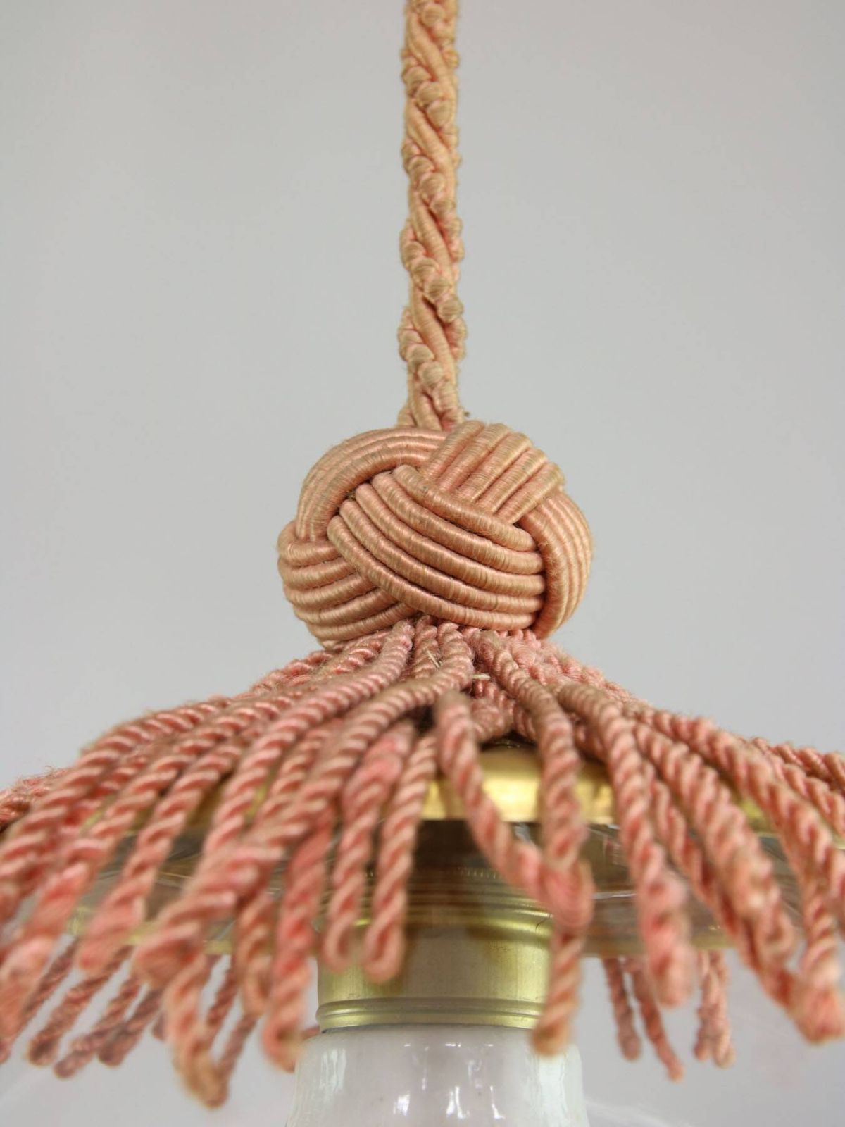 Lighting Art Deco Italian Pink Fabric And Brass Globe Pendant Lamp photo