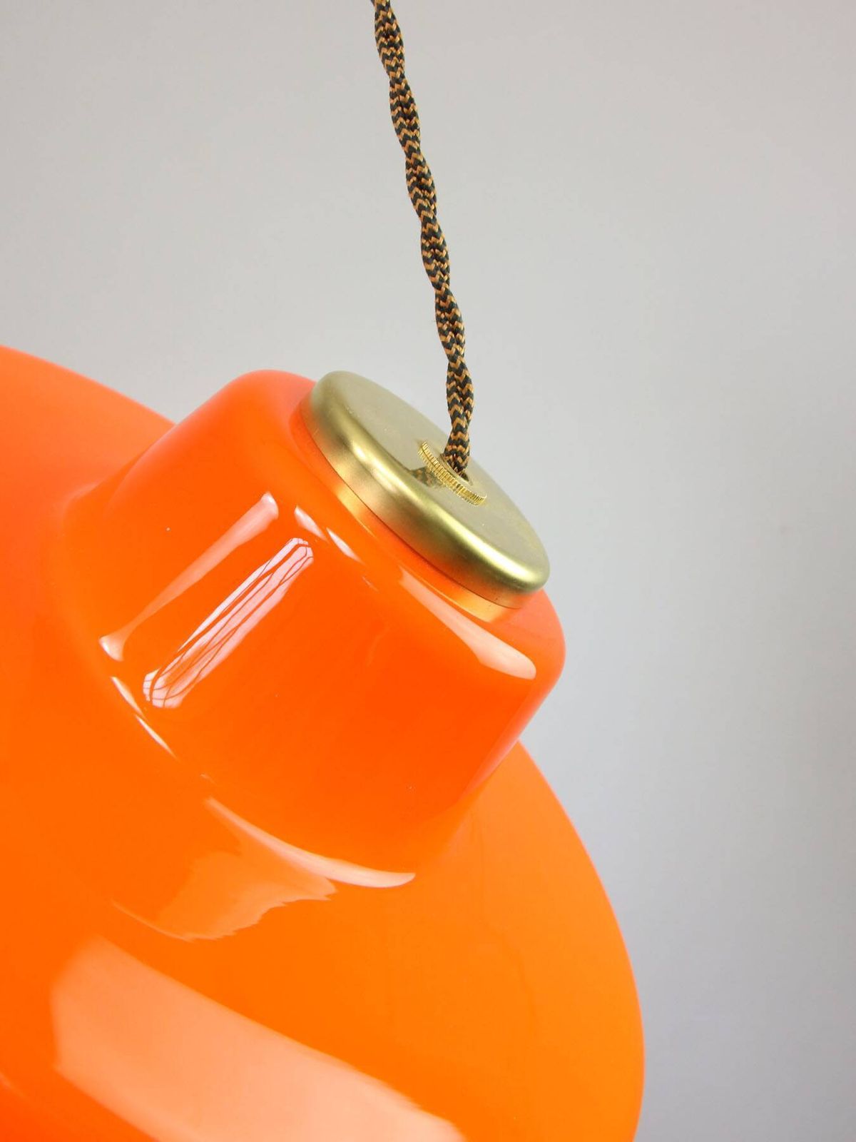 Mid Century Modern Italian Orange Glass And Brass Pendant Lamp photo for sale