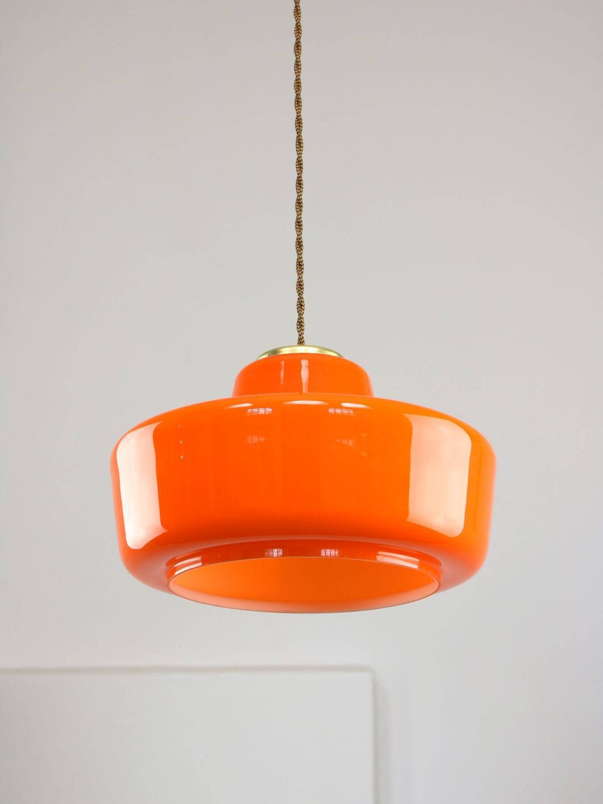 Mid Century Modern Italian Orange Glass And Brass Pendant Lamp photo Lighting