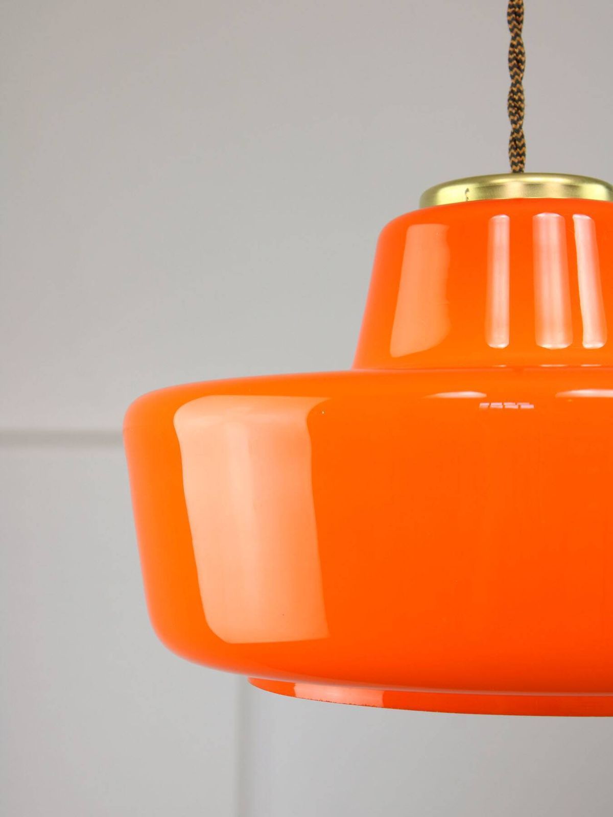 Mid Century Modern Italian Orange Glass And Brass Pendant Lamp photo buy