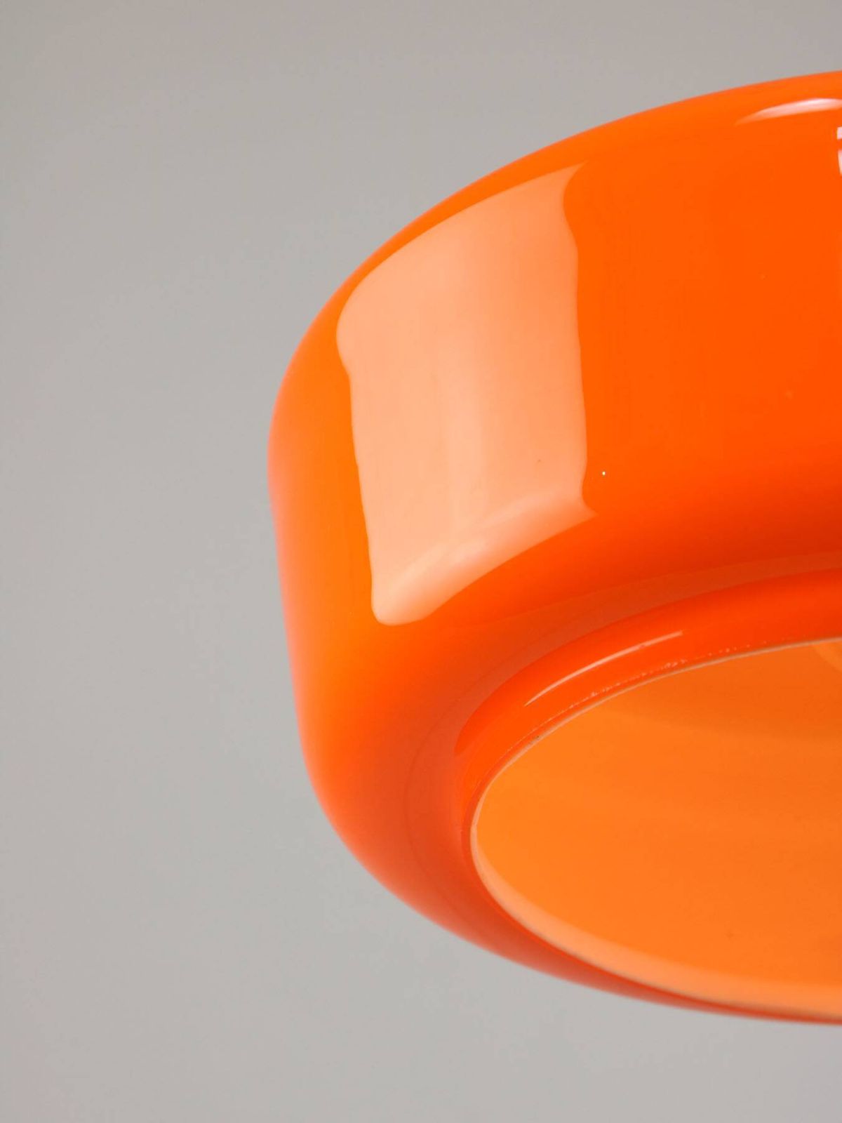 photo for sale Mid Century Modern Italian Orange Glass And Brass Pendant Lamp