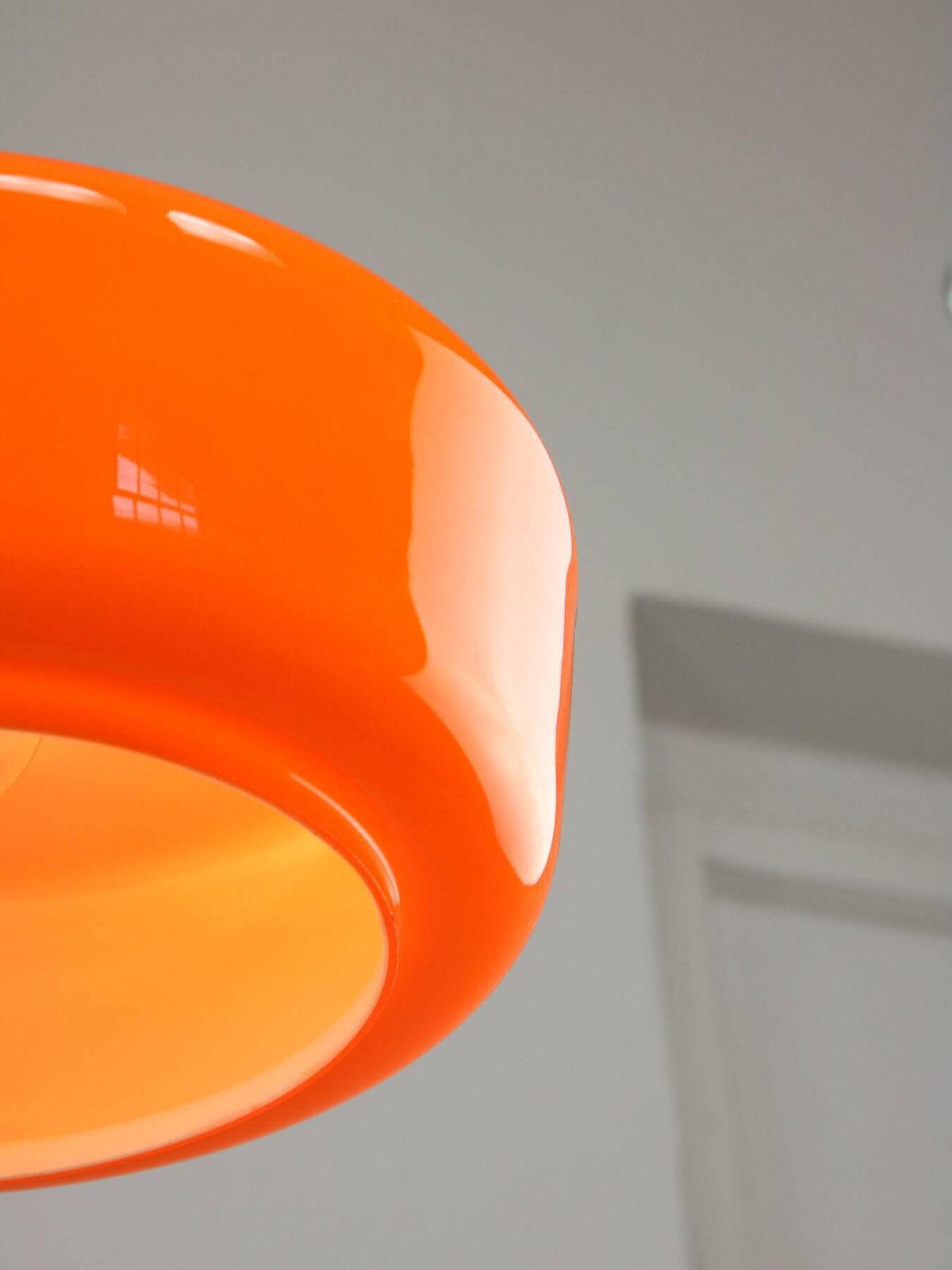 Lighting Mid Century Modern Italian Orange Glass And Brass Pendant Lamp photo