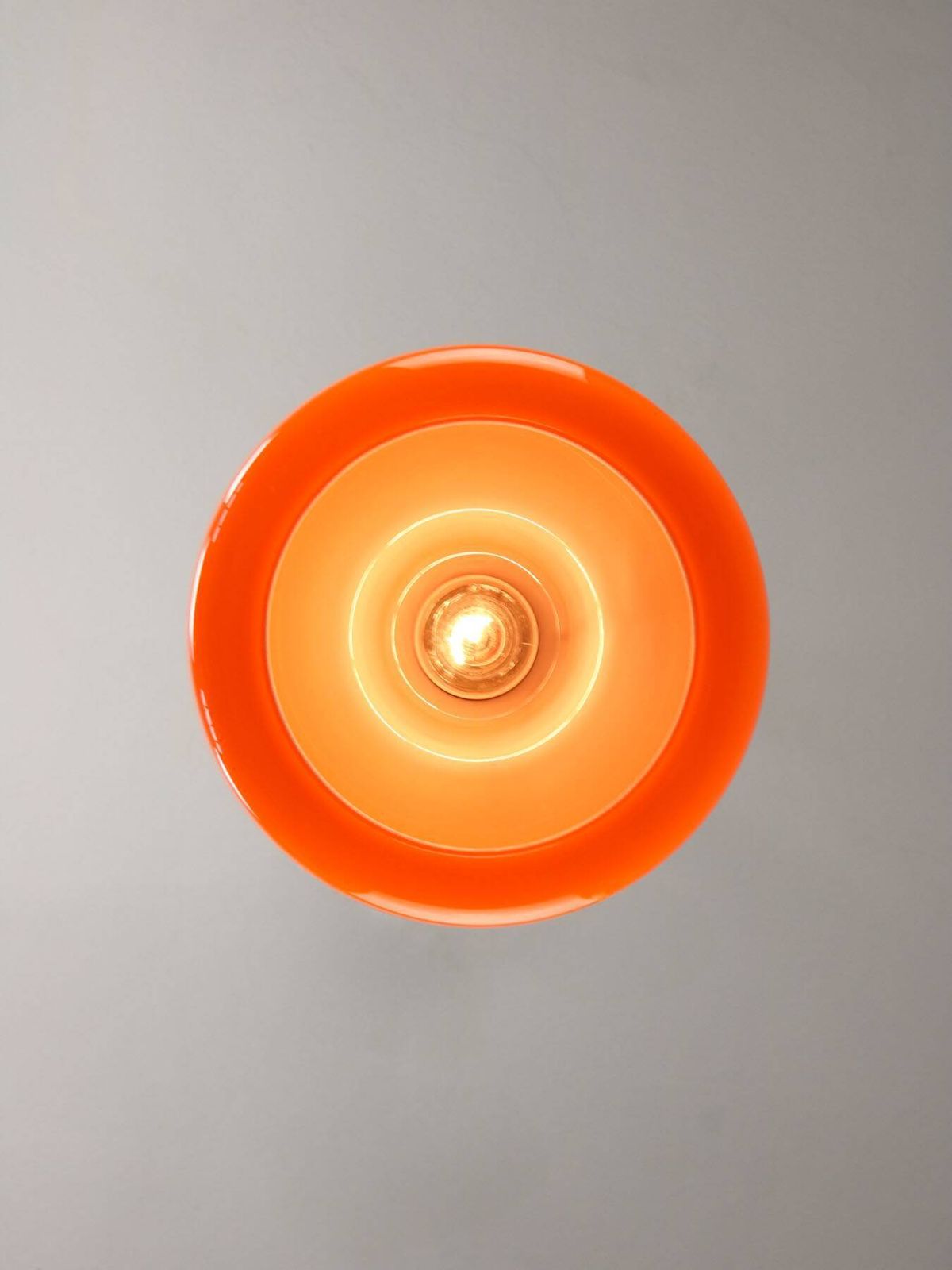 444.0 Mid Century Modern Italian Orange Glass And Brass Pendant Lamp photo