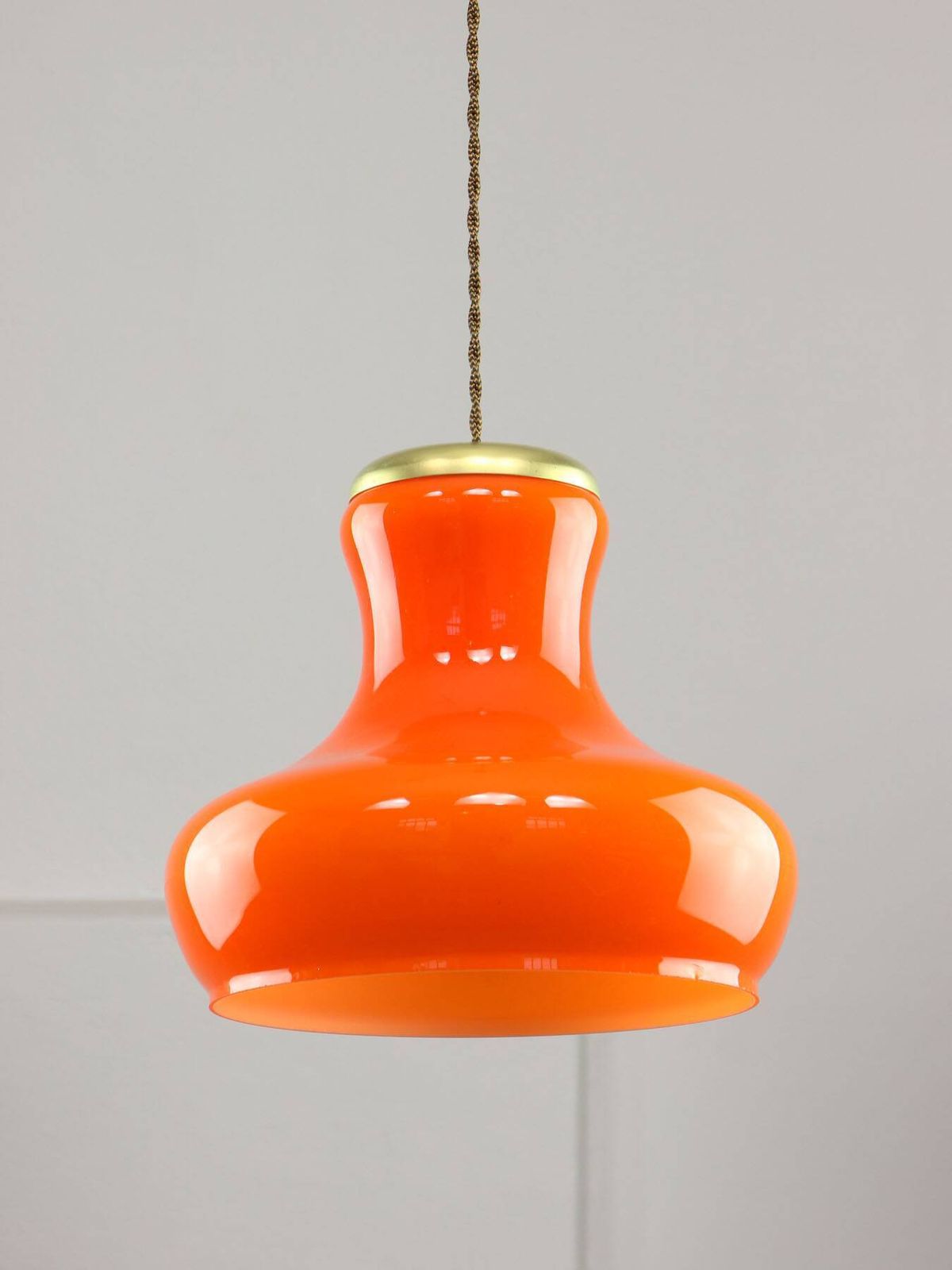 Mid Century Modern Italian Orange Glass And Brass Pendant Lamp photo furniture