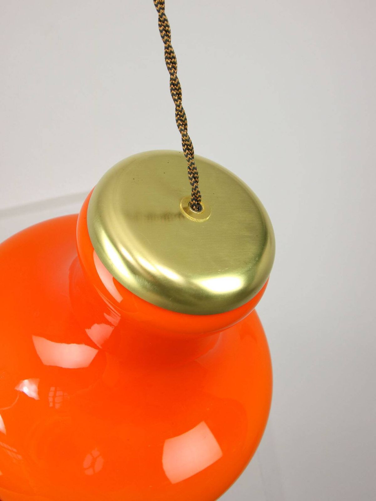 Lighting Mid Century Modern Italian Orange Glass And Brass Pendant Lamp photo