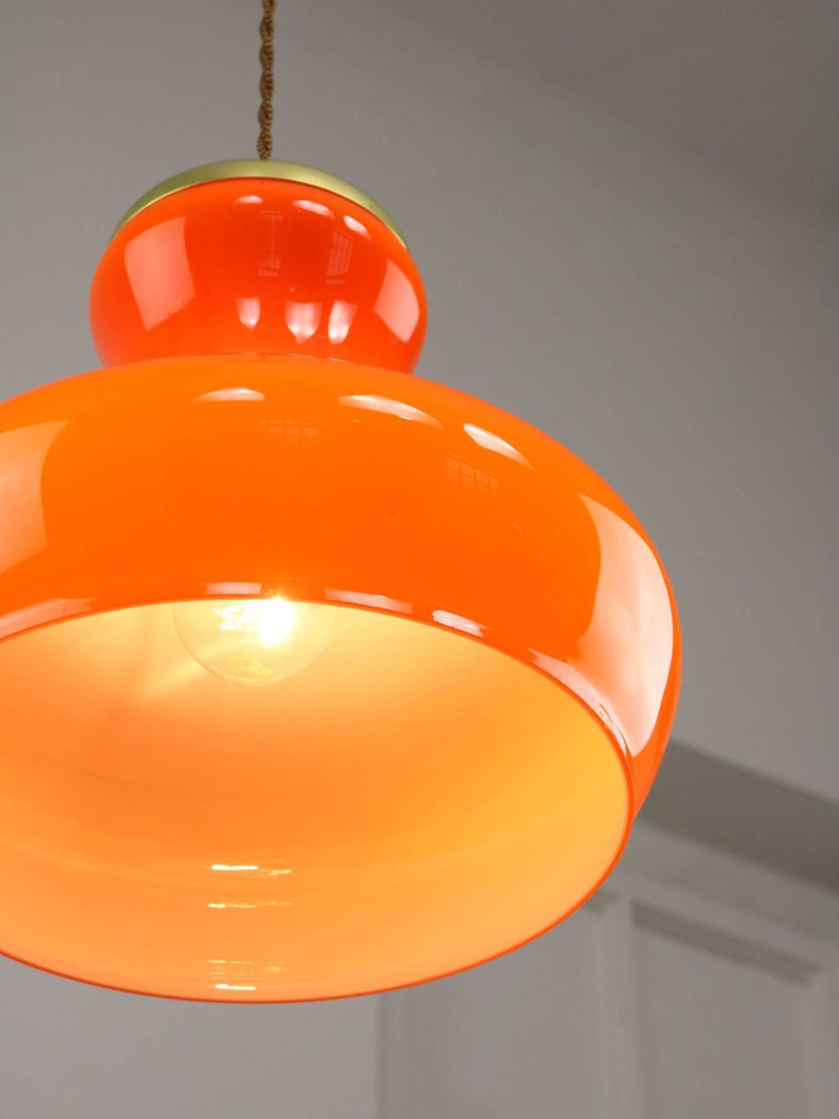 photo buy Mid Century Modern Italian Orange Glass And Brass Pendant Lamp