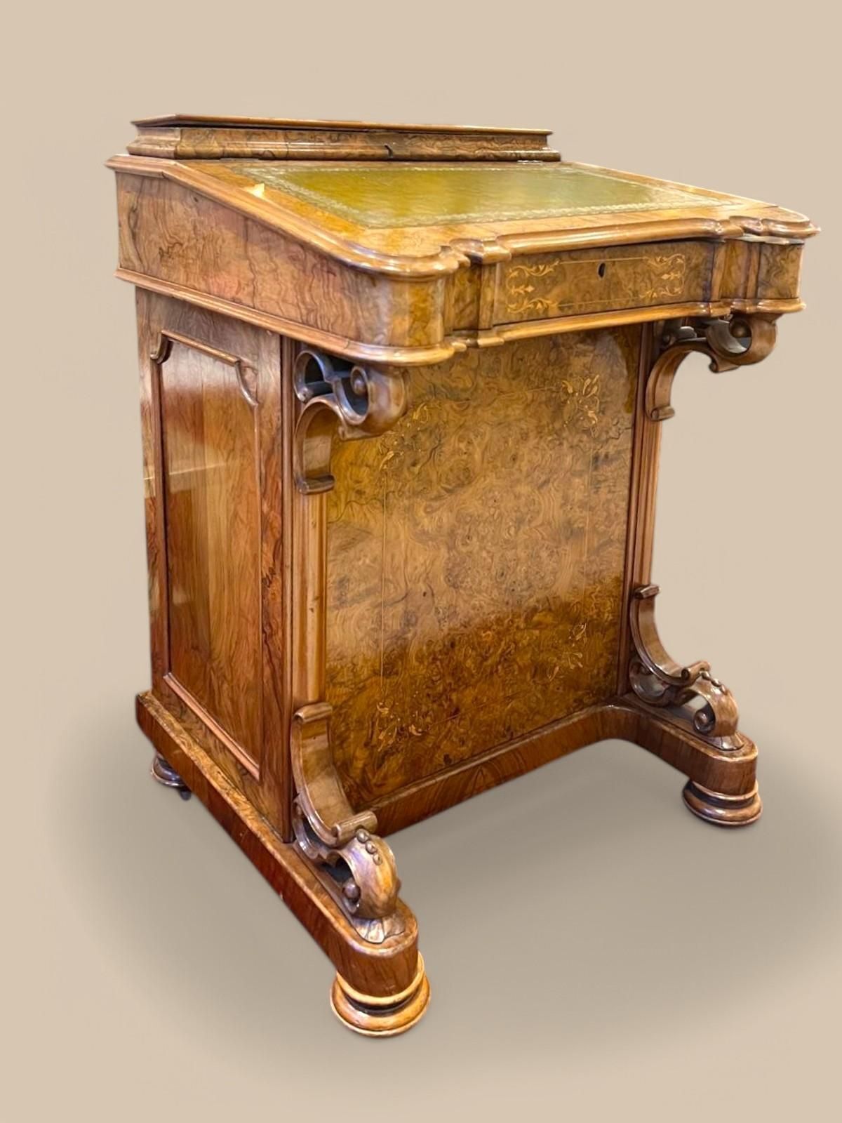 Davenport Mid Victorian Burr Walnut And Marquetry Desk, 19th Century, Circa 1860 photo vintage
