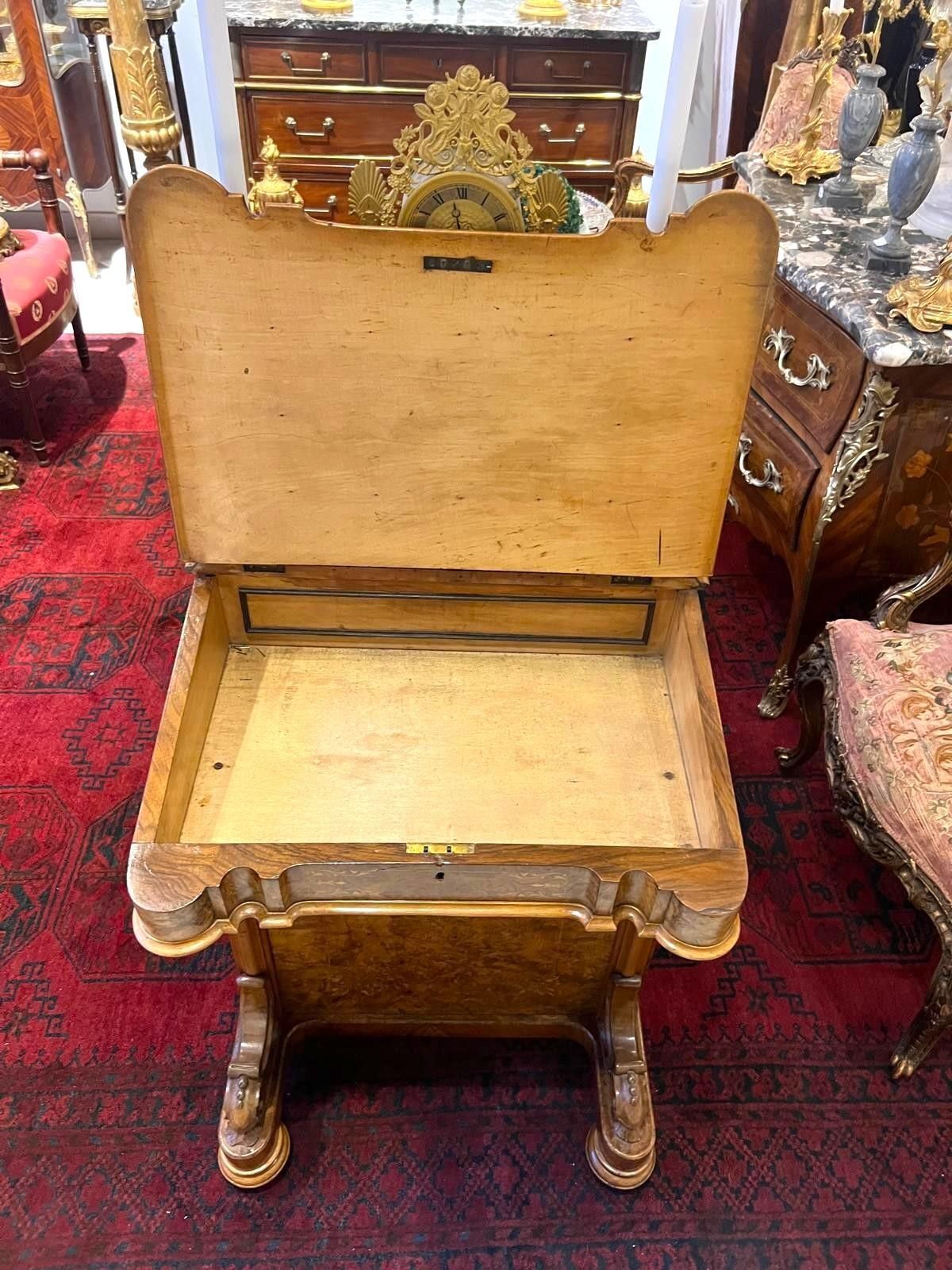 photo for sale Davenport Mid Victorian Burr Walnut And Marquetry Desk, 19th Century, Circa 1860