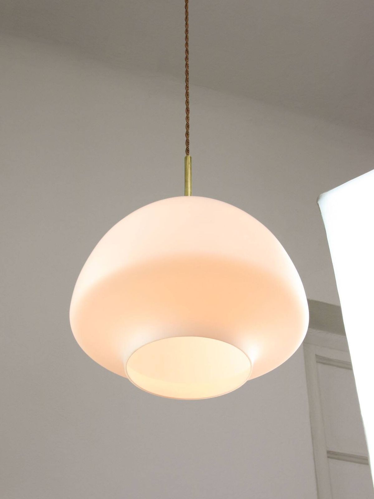 Mid Century Modern Italian Opaline Glass And Brass Pendant Lamp photo for sale