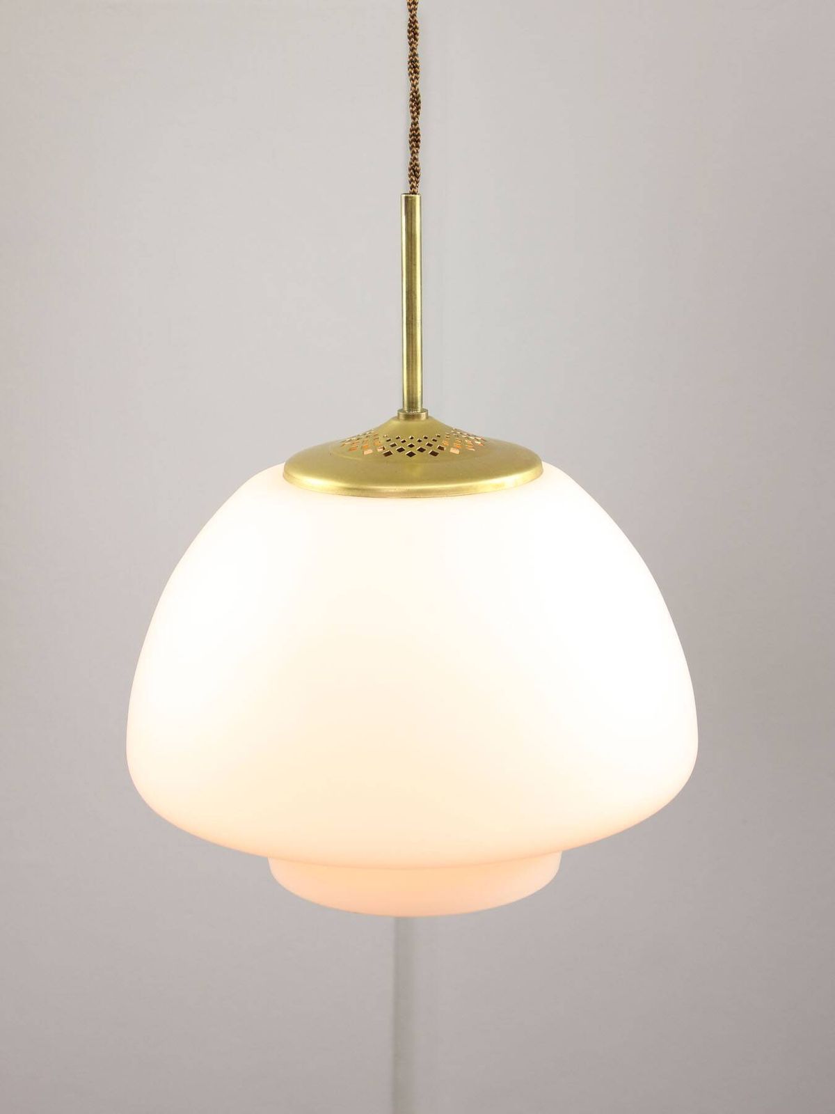 Mid Century Modern Italian Opaline Glass And Brass Pendant Lamp photo vinterior