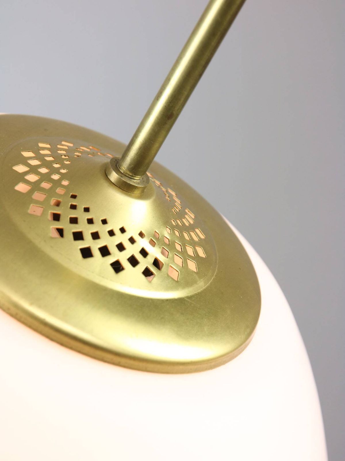 photo for sale Mid Century Modern Italian Opaline Glass And Brass Pendant Lamp