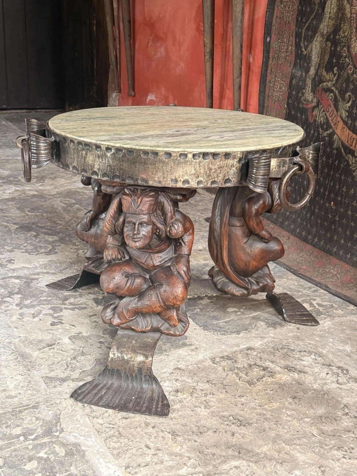 photo vinterior Antique Marble Jean Maurice Rothschild Neo Classical Round Side Coffee Table