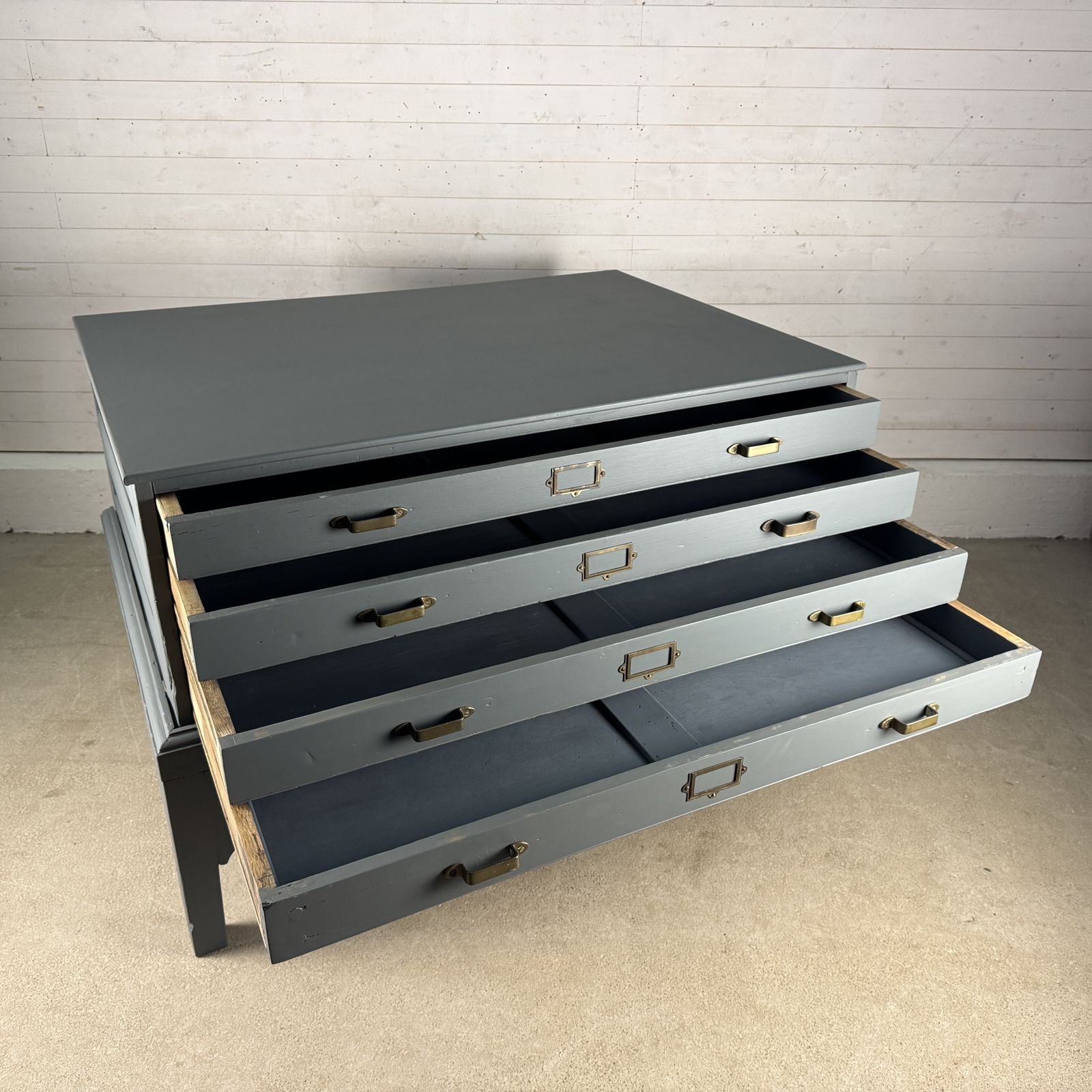 Large Painted Antique 4 Drawer Plan Chest On Stand With Later Top photo Furniture