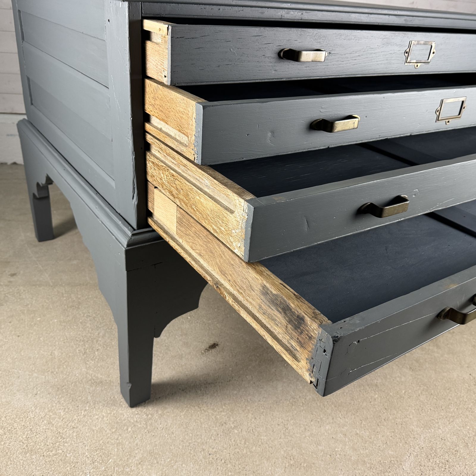Large Painted Antique 4 Drawer Plan Chest On Stand With Later Top photo 1150.0