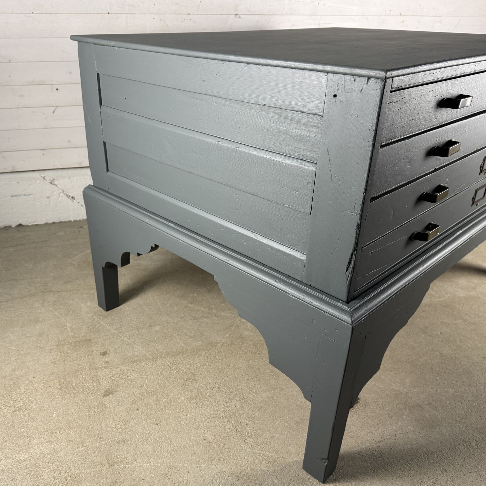 photo furniture Large Painted Antique 4 Drawer Plan Chest On Stand With Later Top