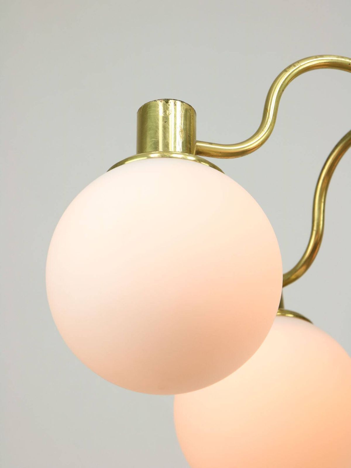 Italian Mid Century Modern Chandelier In Brass And Opaline Glass, 1960s photo furniture