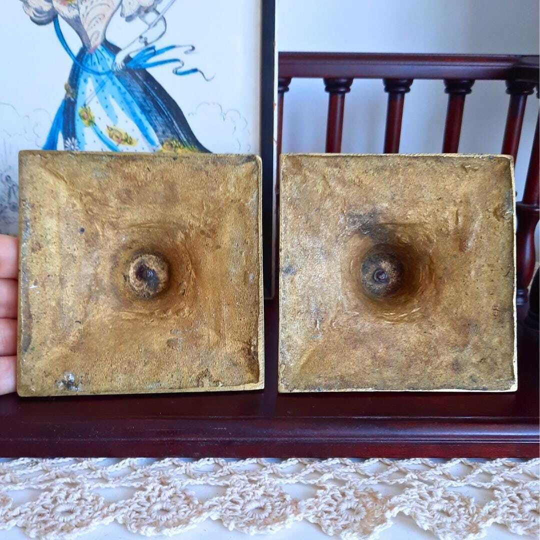 Antique Victorian Brass Candlesticks In The Gothic Revival Style, Ornate Brass Candle Holders photo vinterior
