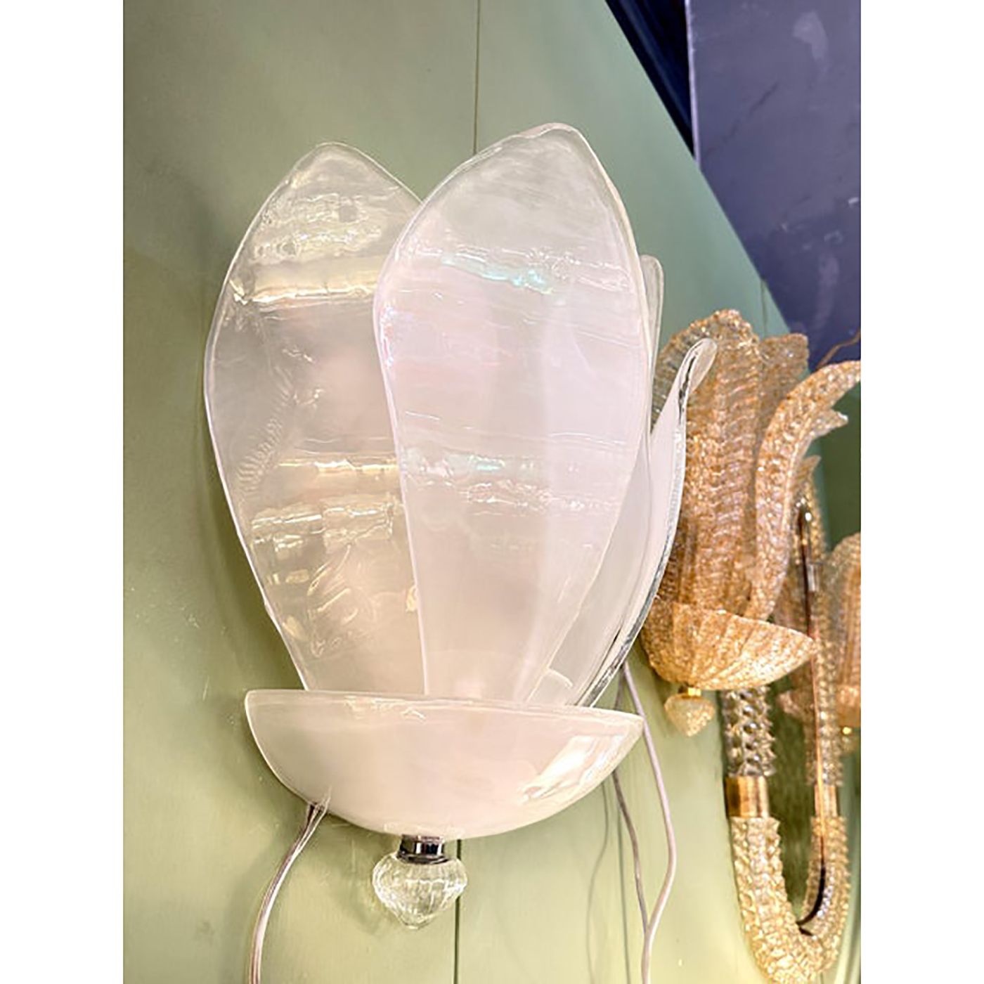 Contemporary Venetian Sanded Murano Glass Floreal Wall Sconces Set Of Two photo 5800.0