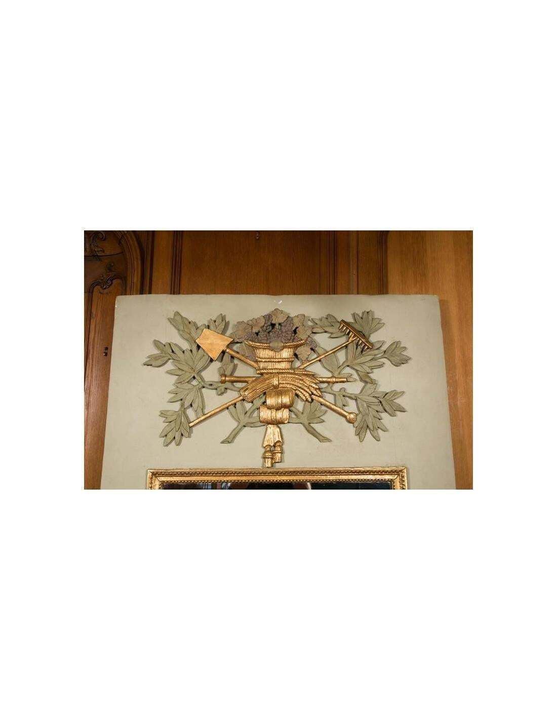 Large Mirror, Trumeau Mirror, Overmantel In Carved Wood, Partly 18th Century photo for sale