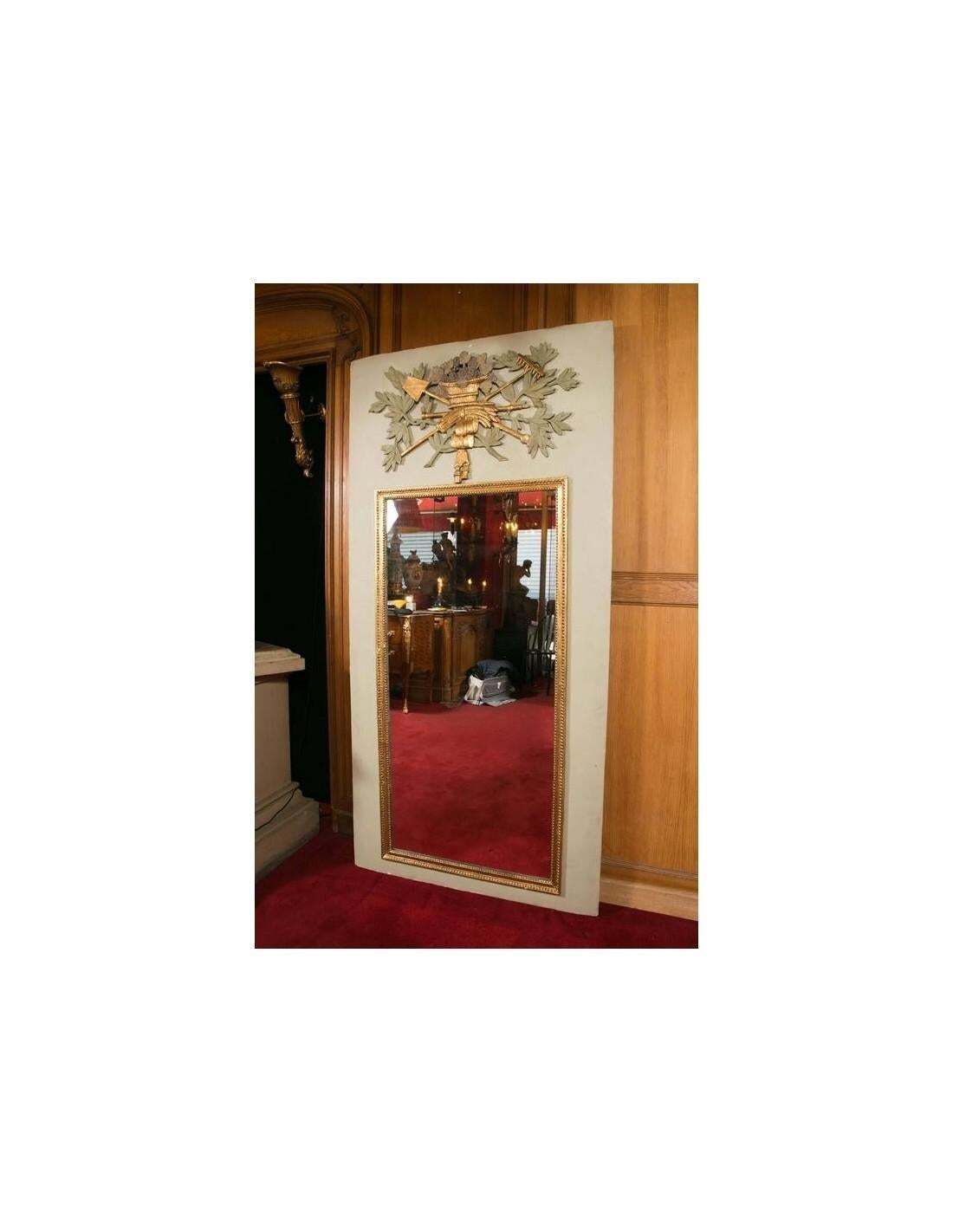 Large Mirror, Trumeau Mirror, Overmantel In Carved Wood, Partly 18th Century photo Home Decor