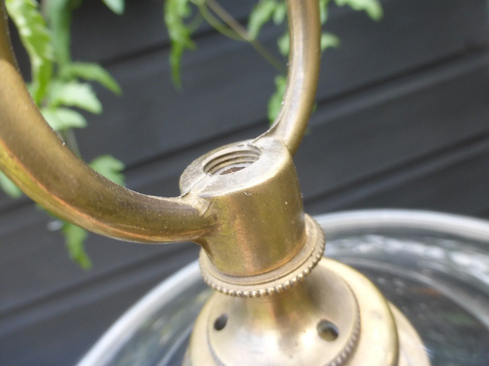 photo furniture Original Antique Hand Blown Glass Smoke Bell Brass 3 Candle Fittings Ceiling Light C1800's