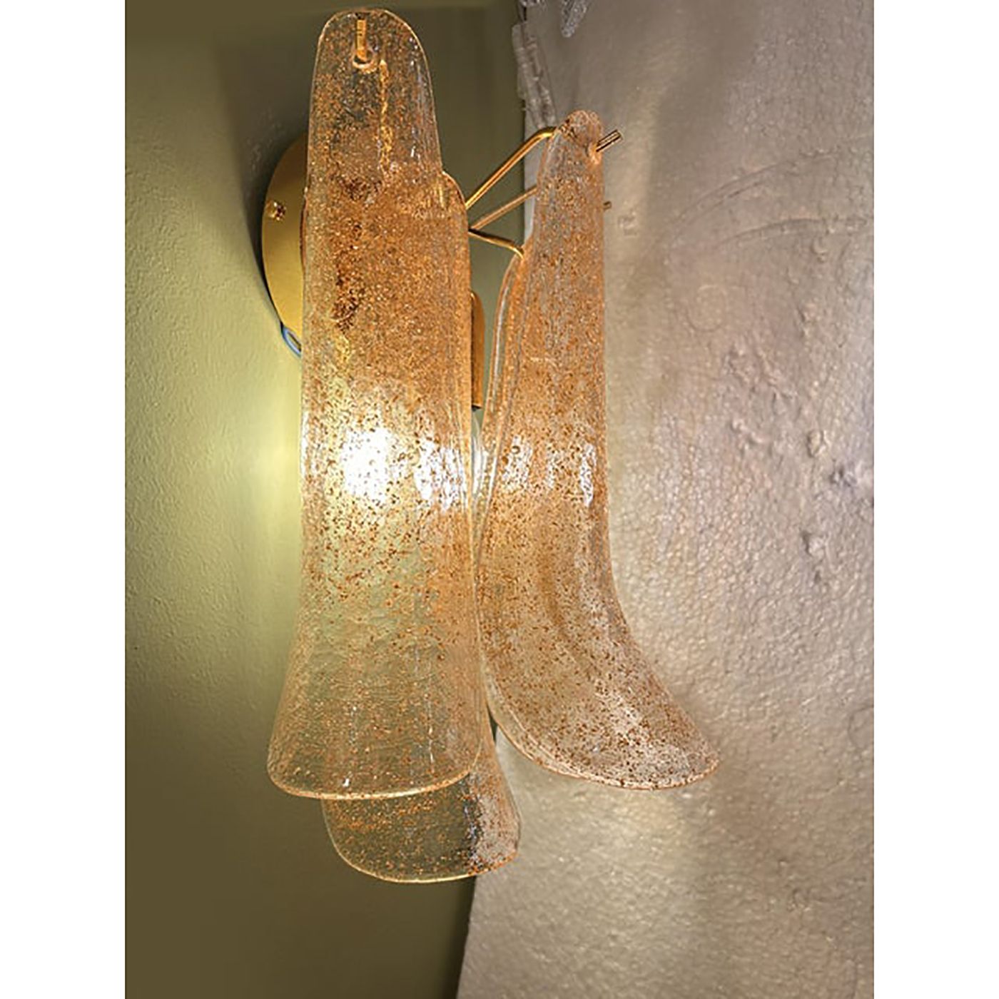 Set Of 2 Clear Gold “Petali” Murano Glass Wall Sconces In Vintage Style photo for sale