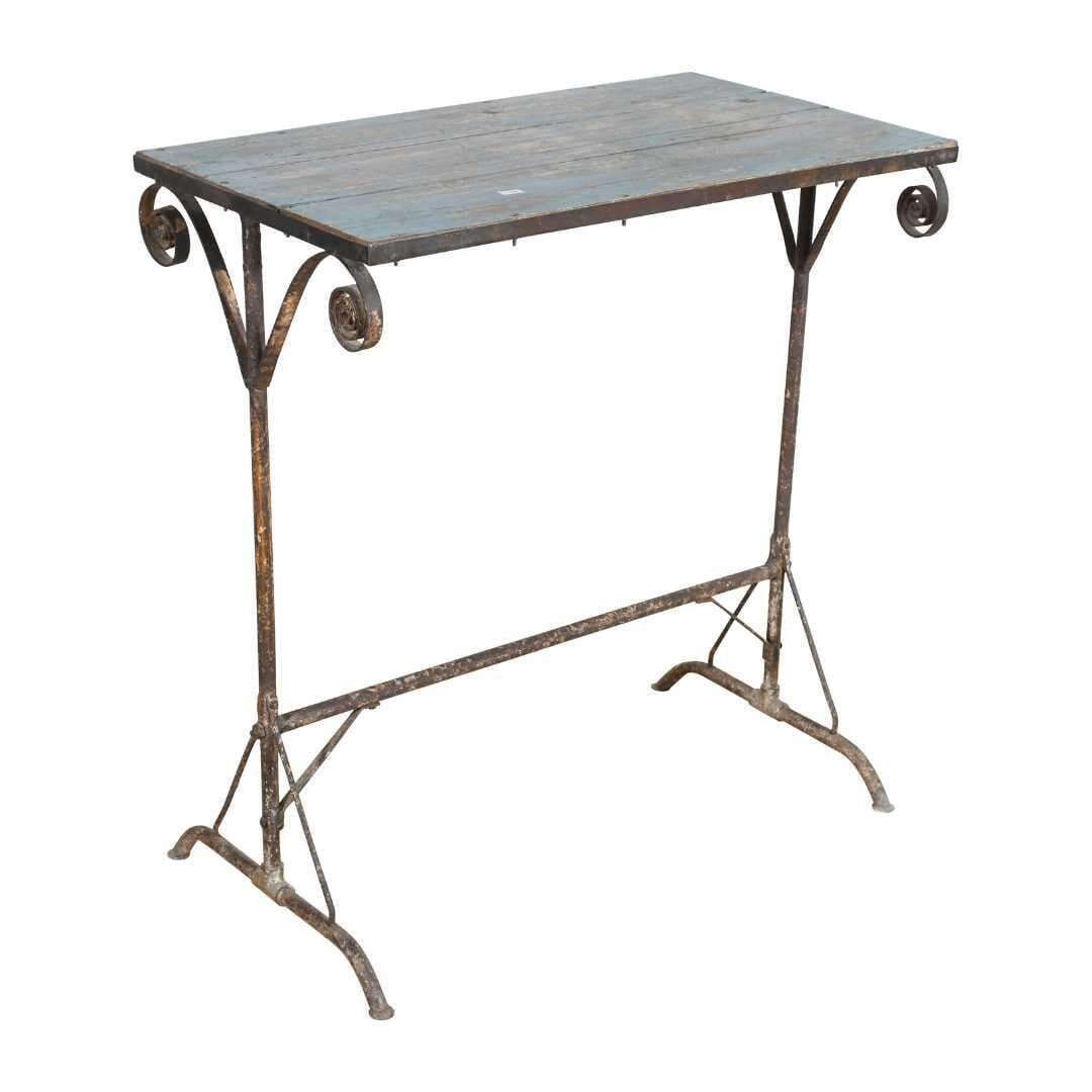 Antique Blue Iron Teak Side Table – Indian Vintage Occasional Table C.1880