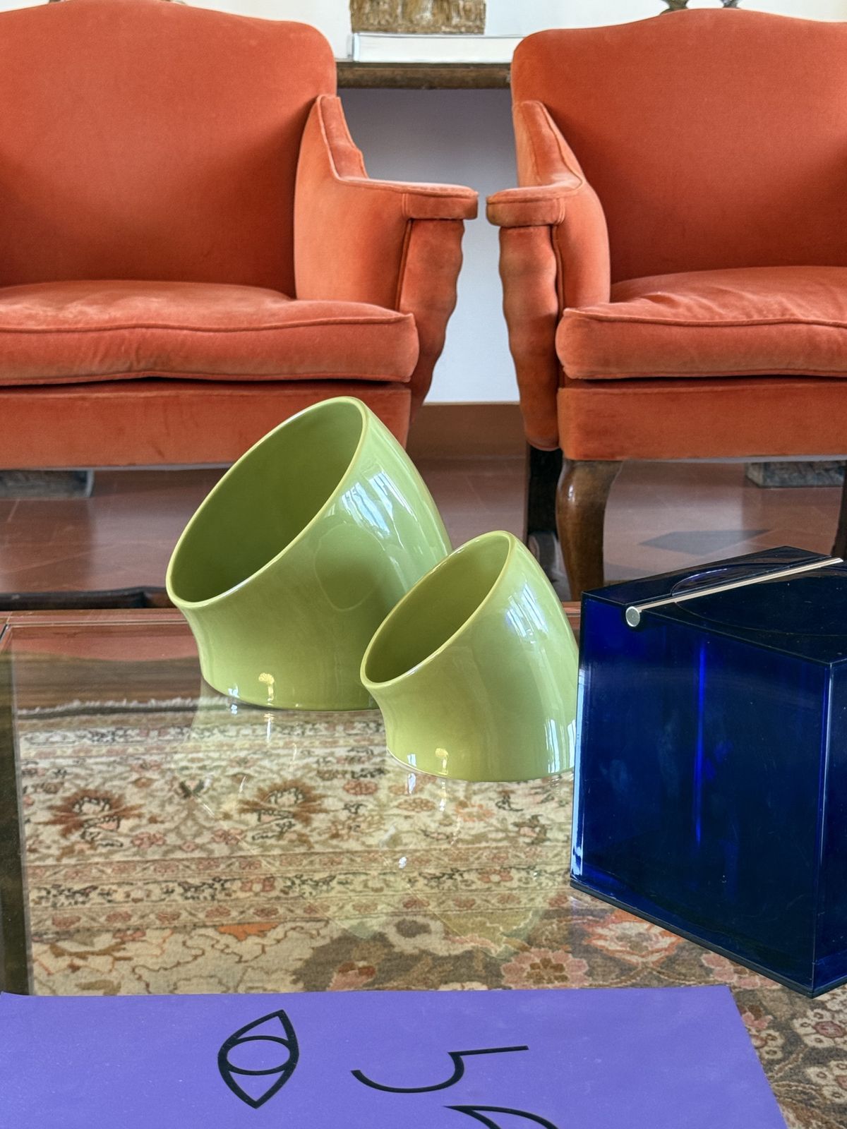 Space Age Set Of 2 Green Ceramic Vide Poche, Sicart Italy Ca. 1970 photo vinterior