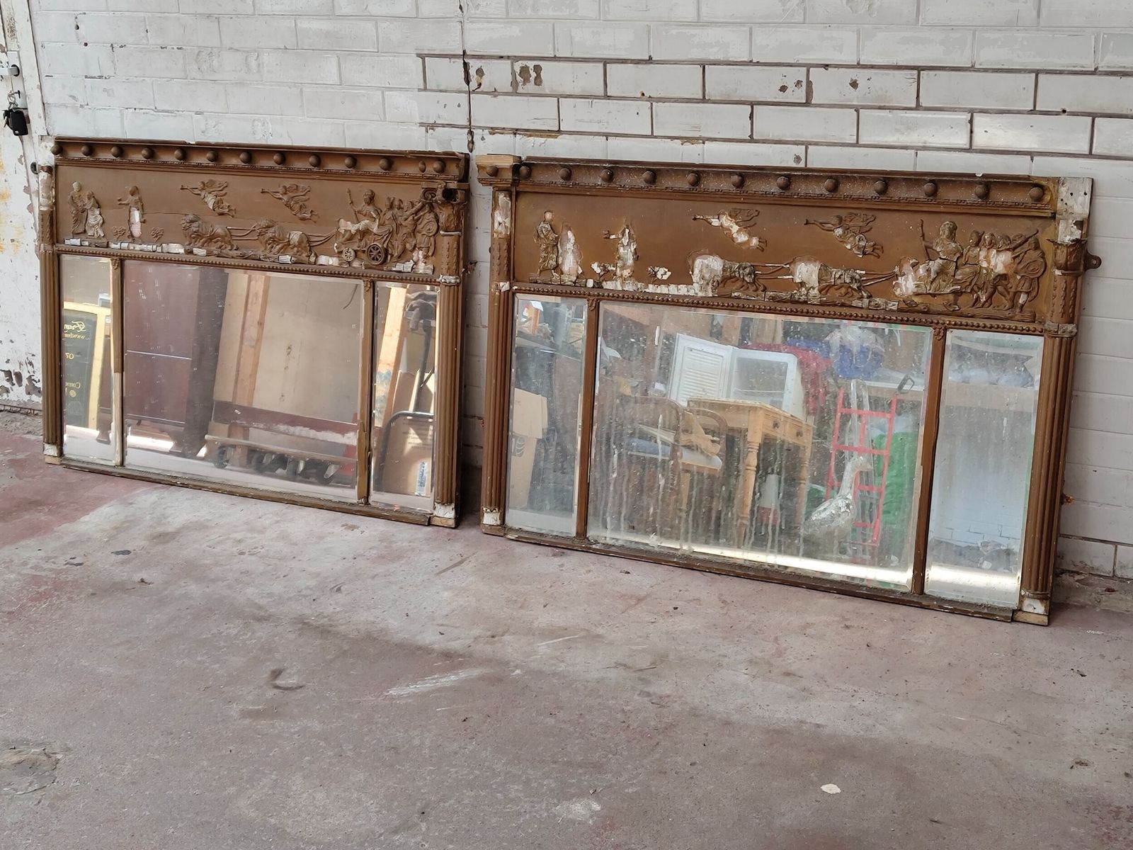 A Pair Of Heavily Distressed Regency Gilt Over Mantle Pier Mirrors