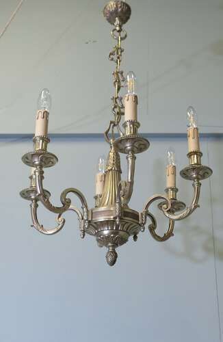 A Large French Gilded Brass 6 Branch Chandelier photo 900.0