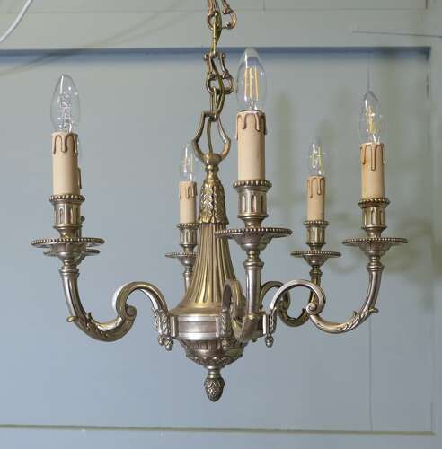 A Large French Gilded Brass 6 Branch Chandelier photo vinterior