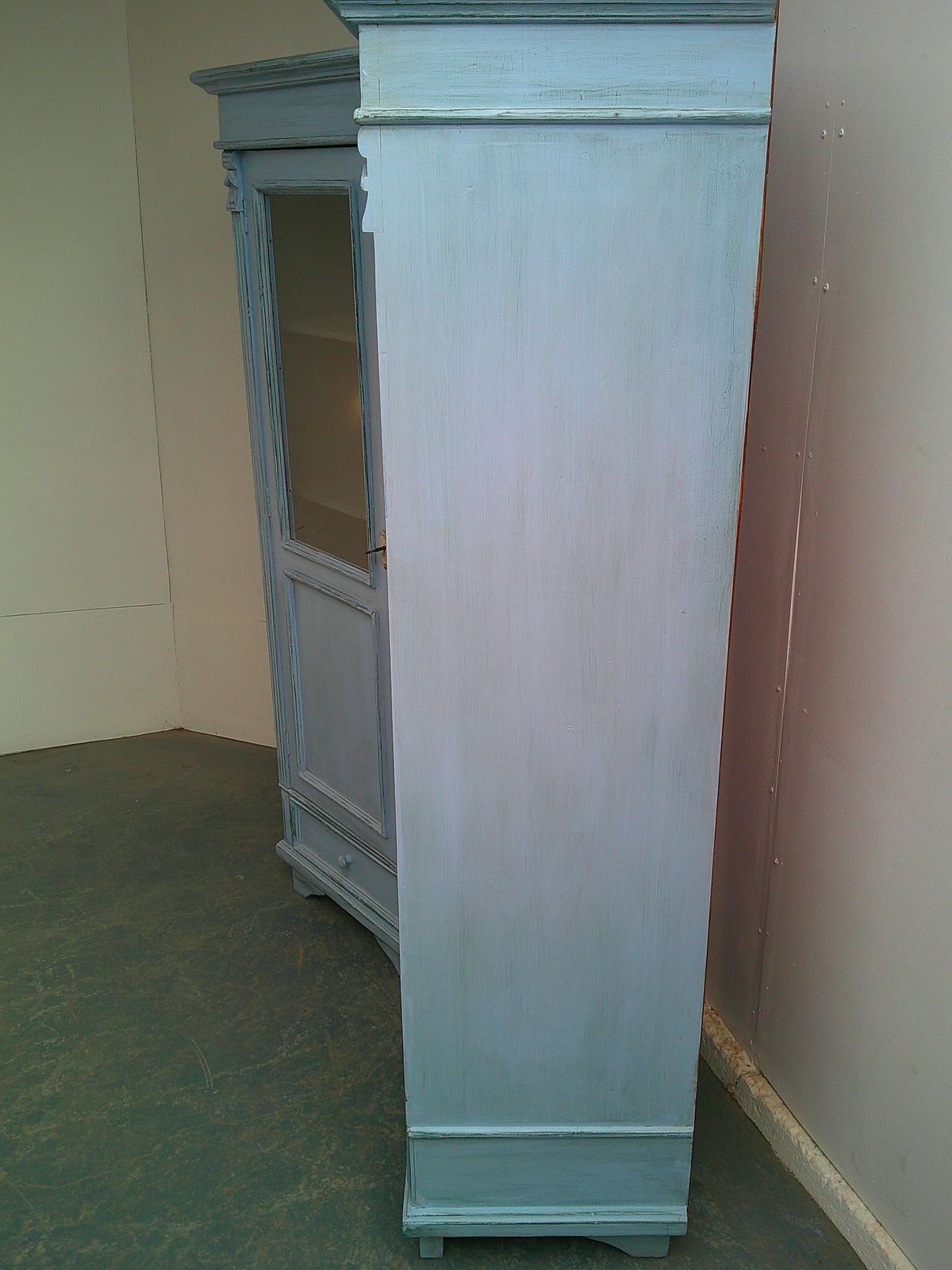 A Cracking Pair Of Sky Blue Antique Pine Kitchen Display Cabinets photo furniture