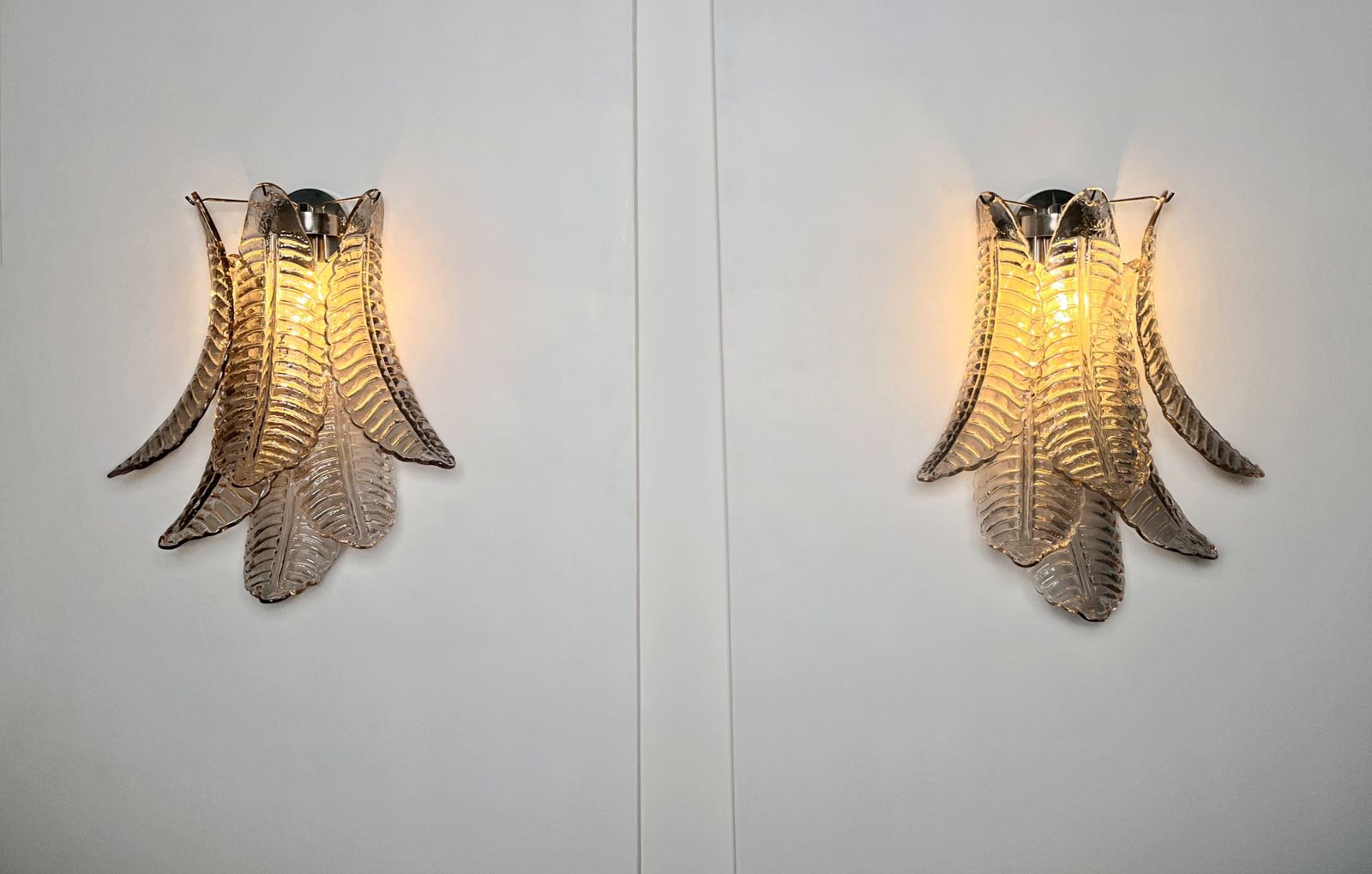 Pair Of Vintage Murano Smoked Felci Glass Wall Sconces photo Lighting