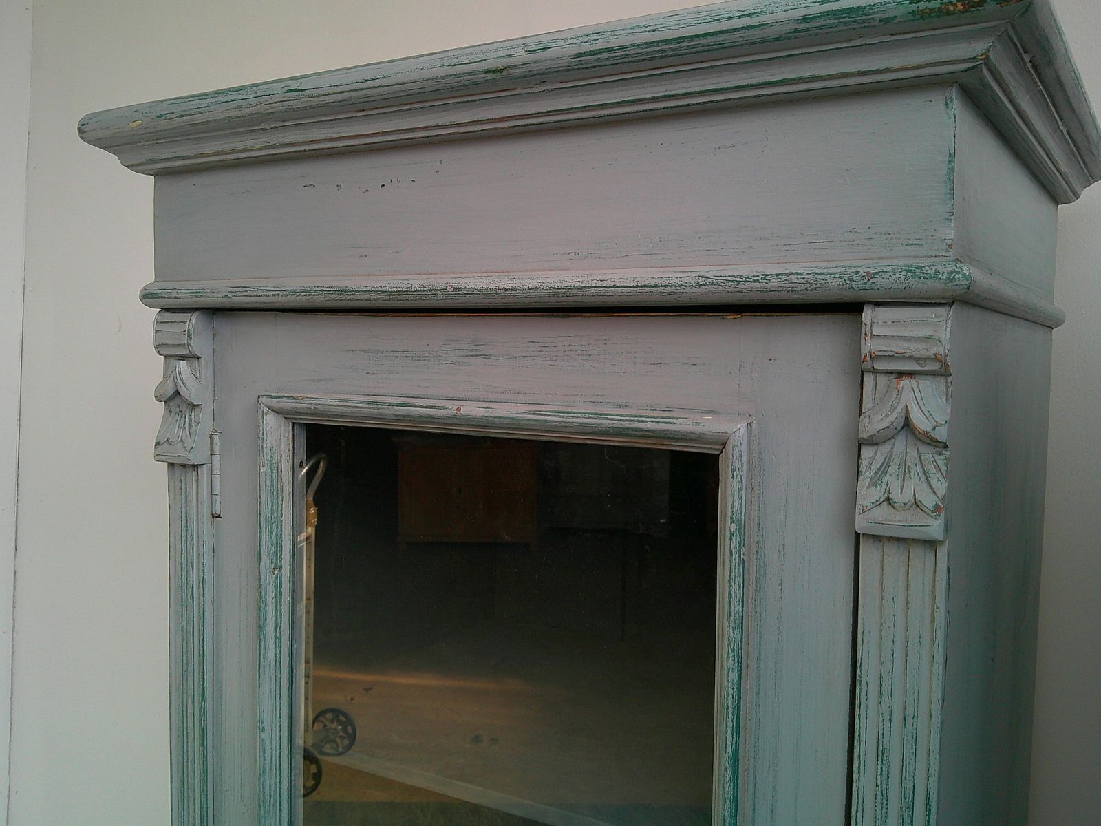 A Cracking Pair Of Light Grey Antique Pine Kitchen / Bathroom Display Cabinets photo vintage