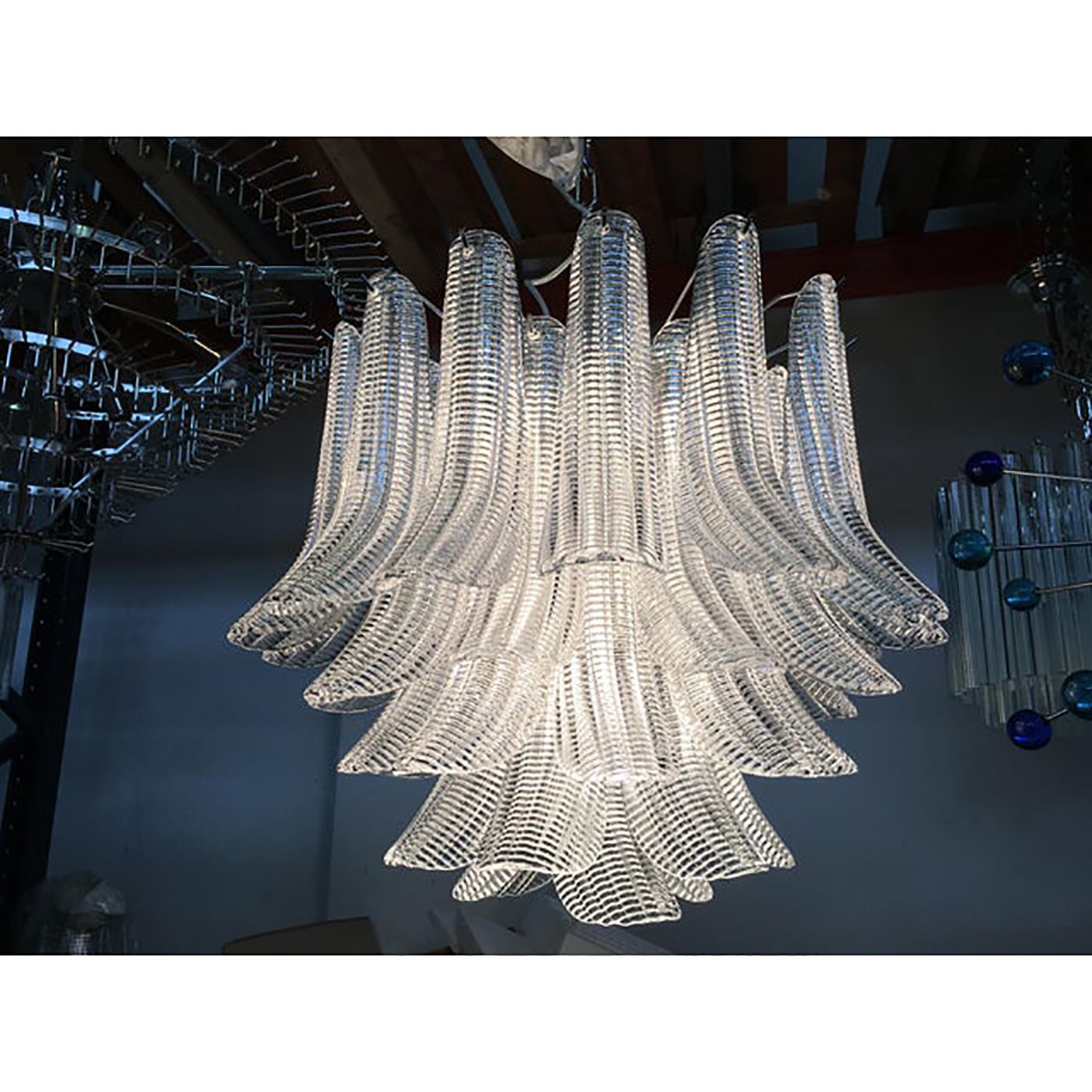 Murano Glass Sputnik Chandelier With Clear "Seghettata" Italian Glass photo for sale