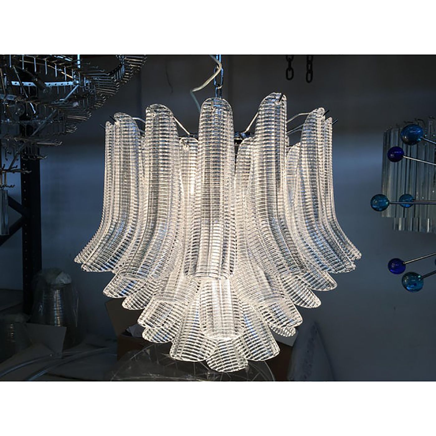 Murano Glass Sputnik Chandelier With Clear "Seghettata" Italian Glass photo Lighting