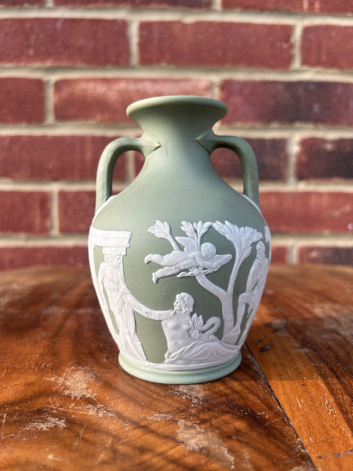 Wedgwood Green Jasperware Portland Vase Minature 13cm