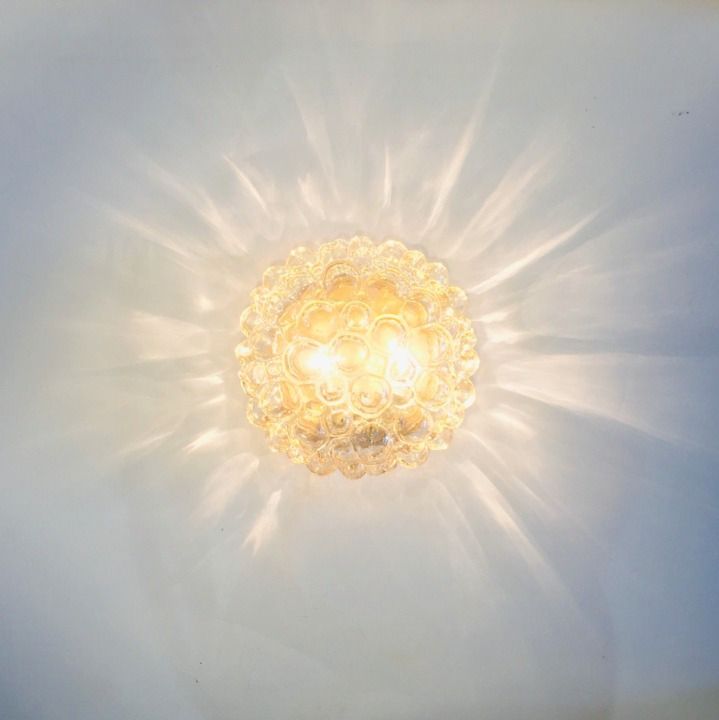 Large Mid Century Amber Bubble Glass & Brass Ceiling Light By Helena Tynell For Limburg, Germany, 1960s photo vintage