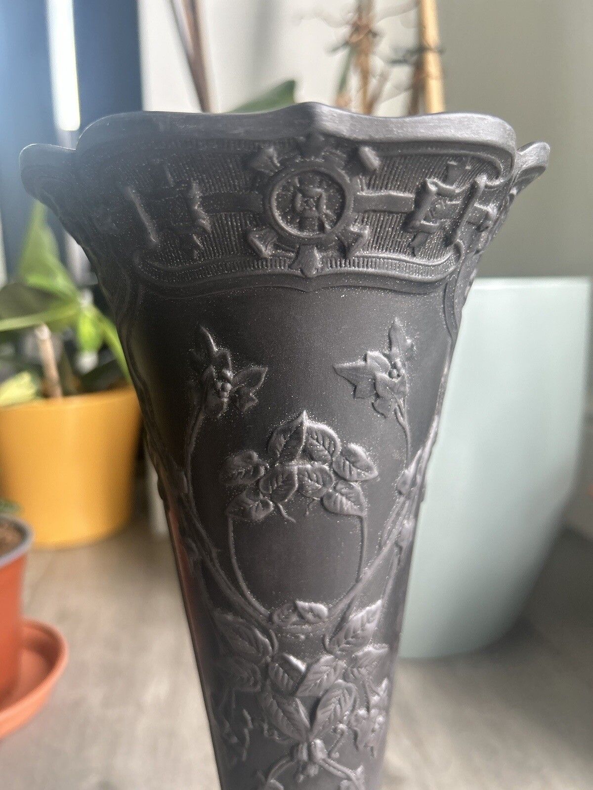 Wedgwood Basalt Vase Pair Black Jasperware Wedgwood Conical Grand Vases photo 195.0